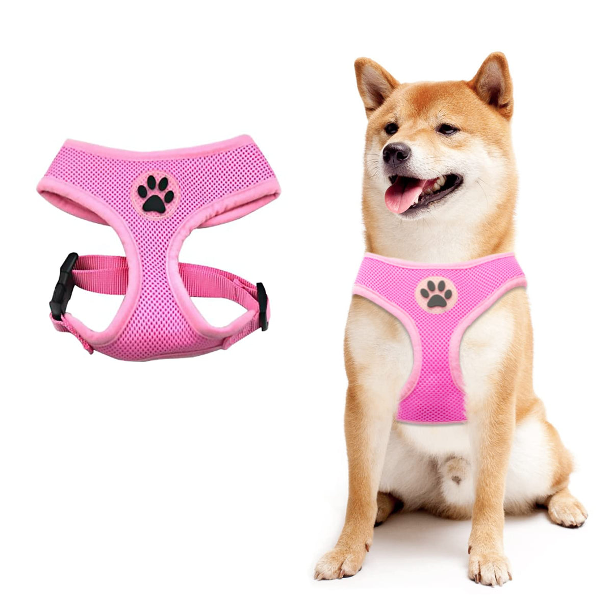 Bingpet No Pull Dog Harness Medium Sized Dog,Breathable Mesh Puppy Cat Harnesses,Adjustable Escape Proof Pet Outdoor Harnesses,Soft & Lightweight Small Dog Harness For Training And Walking,Pink, M