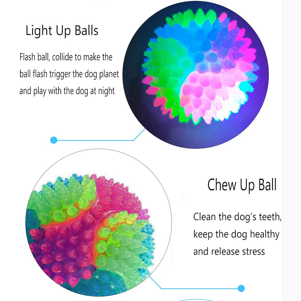 Fineinno 2Pcs 2Inch Squeaky Balls For Dogs Small Light Up Ball Pet Toys Rubber Bouncy Fetch Ball Glow In The Dark Interactive Led For Puppies Cats
