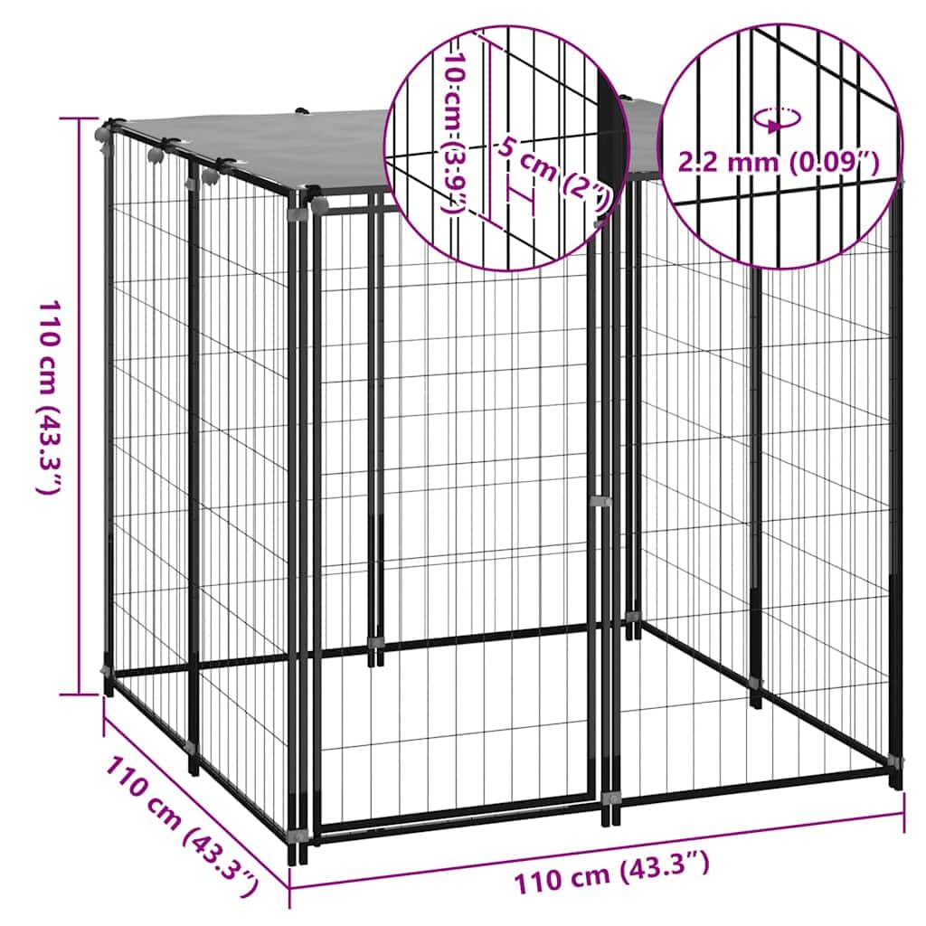 vidaXL Dog Kennel Black 43.3x43.3x43.3 Steel