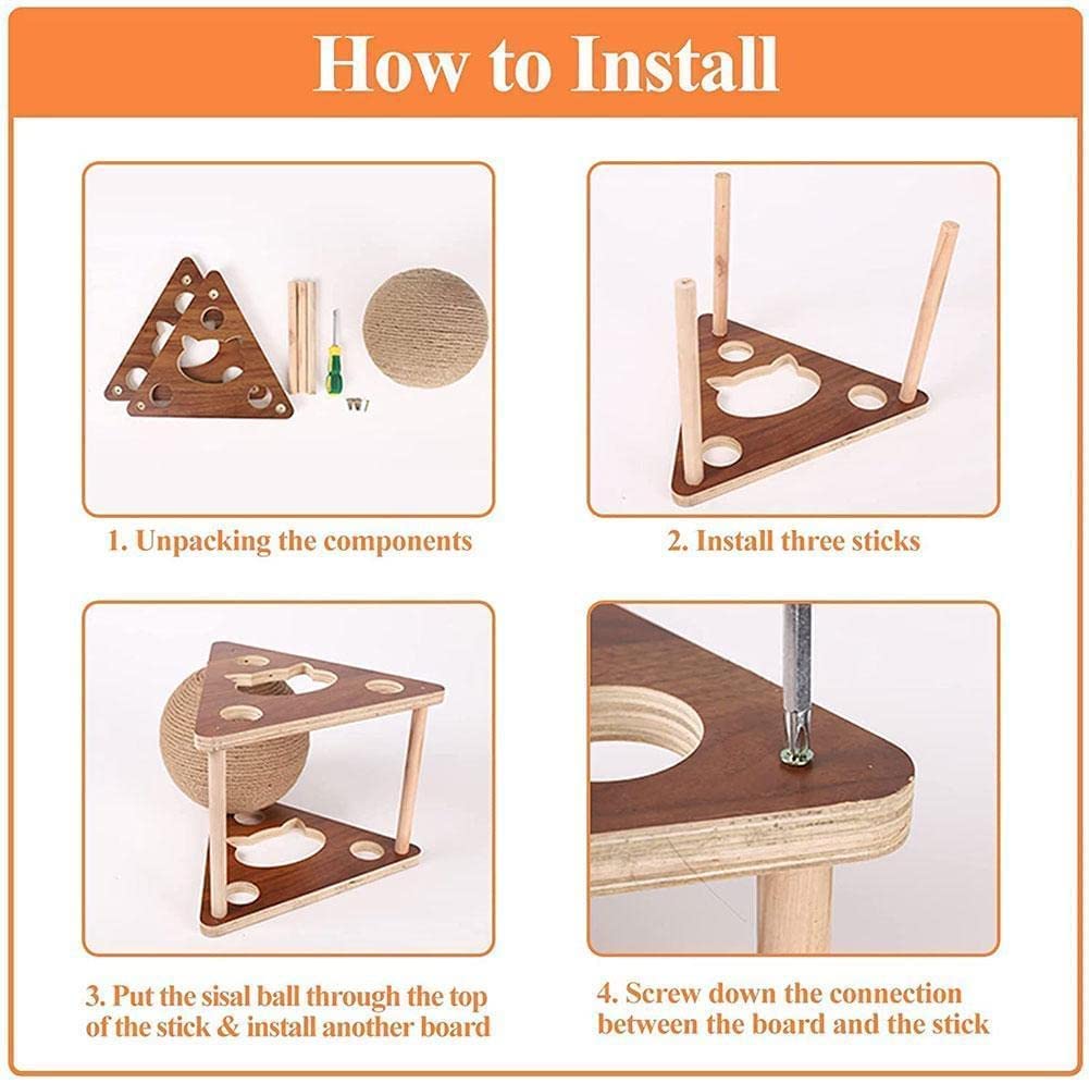 Cat Scratcher Toy,Natural Sisal Rope Cat Scratching Ball Scratcher Toy With Ball For Cats& Kittens&Dogs&Puppy, Interactive Solid Wood Scratcher Pet Toy Suitable For Small Cats And Dogs (Large)