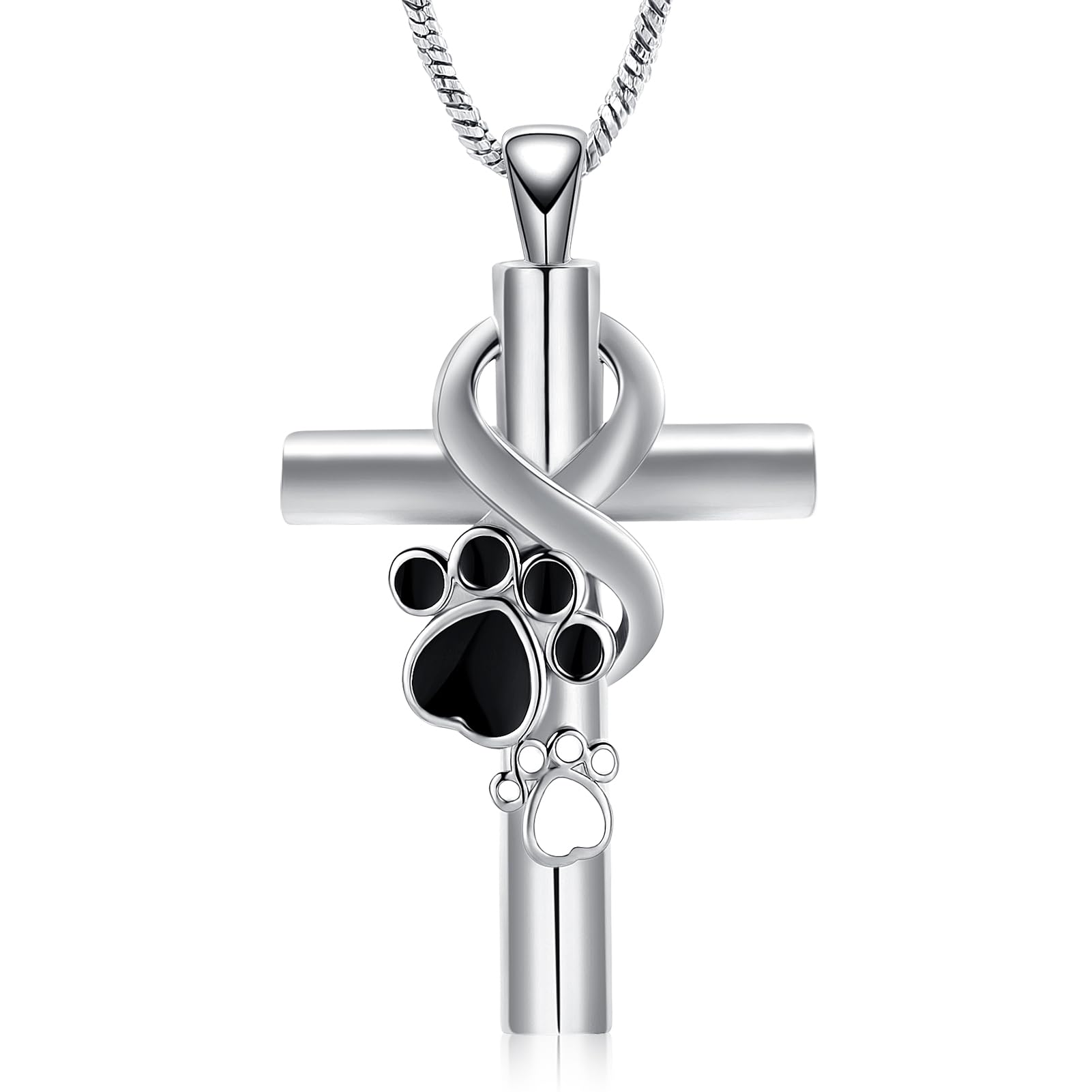 Yinplsmemory Pet Paw Print Cremation Jewelry for Dog/Cat Ashes Stainless Steel Cross Urn Pendant Ashes Holder Memorial Jewelry