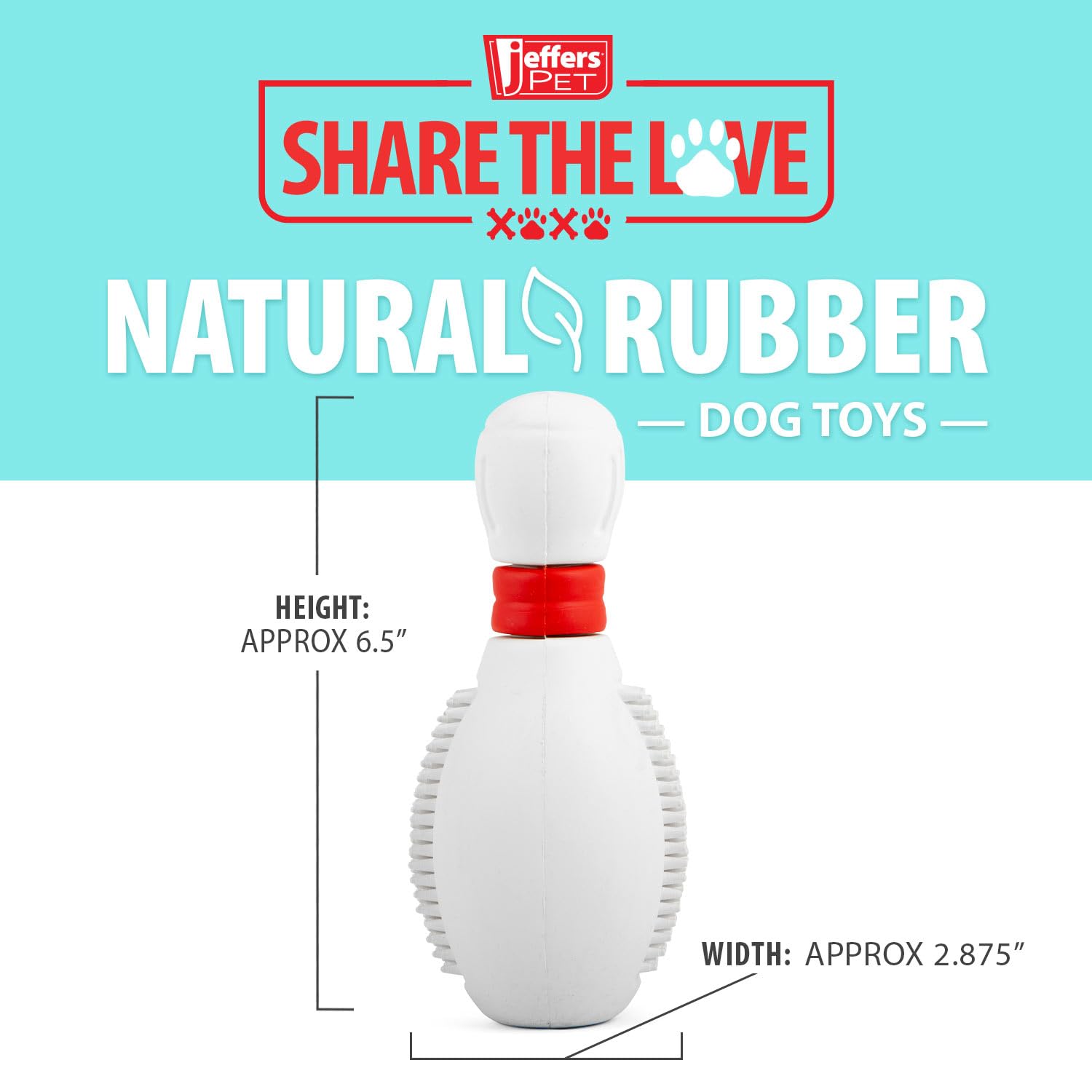 Jeffers Pet Natural Rubber Dog Chew Toy - Dental Bowling Pin, Medium - Treat Dispensing, Vanilla Scent, Durable, Non-Toxic, Dish