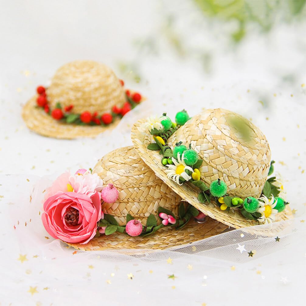 Toddmomy Dog Hawaii Straw Hat Pet Dog Straw Hat Spring Summer Sun Hat with Flower Puppy Daisy Beach Hat Woven Sun Bucket Cap for