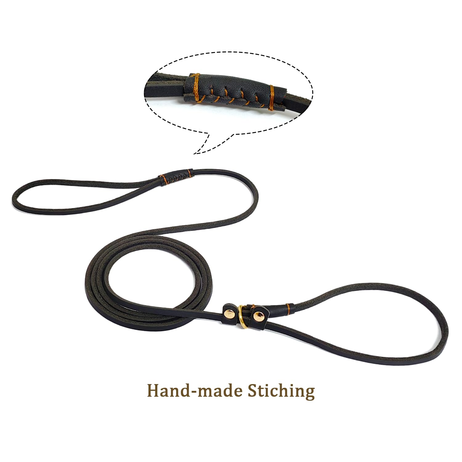 Lwbmg Real Leather Slip Lead - Adjustable Dog Training Leash, Soft Genuine Leather For Small Dogs, 5.6 Ft X 1/5 Inch Black
