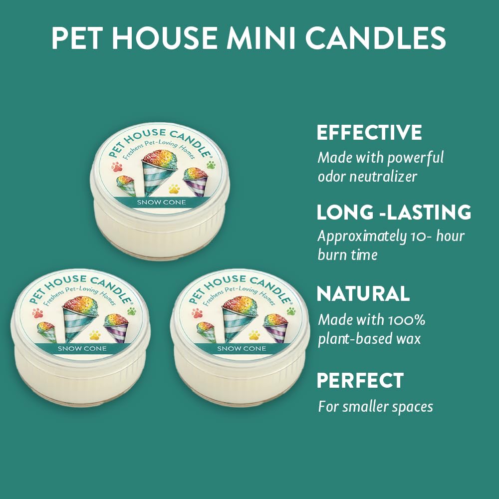 One Fur All Pet House Mini Candle Set, Pack Of 3 - Pet Odor Eliminator Candle, Burn Time - 10-12 Hours Pet Candle, Non-Toxic, Allergen-Free & Ideal For Smaller Spaces (3 Pack, Snow Cone)