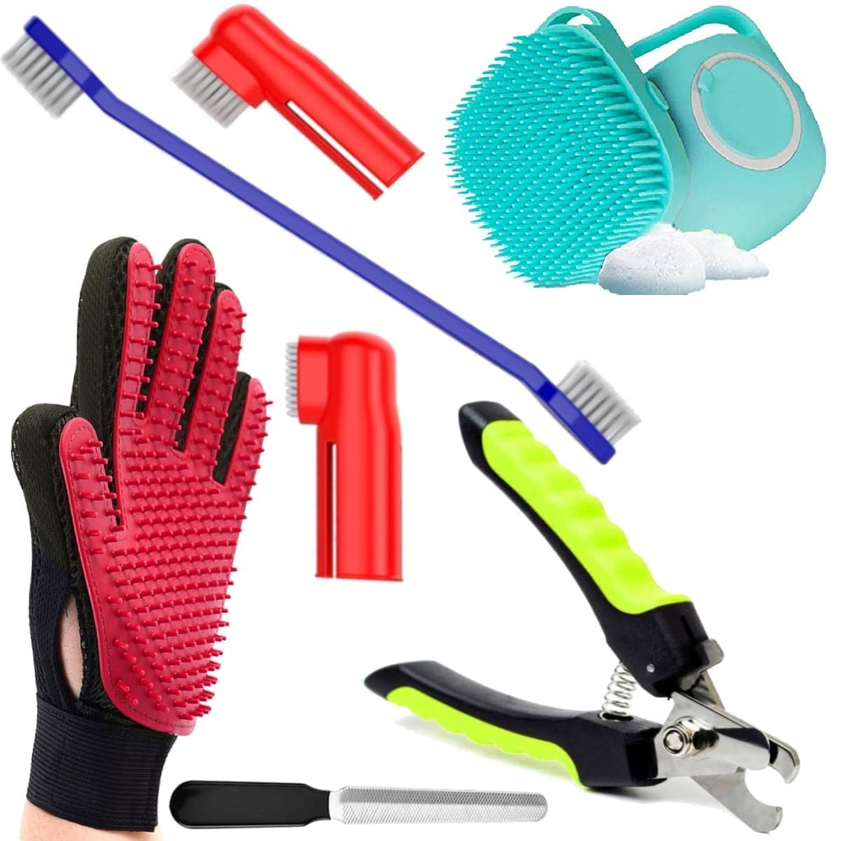 Rvpaws Dogs Grooming Kit  Pet Shampoo Brush, Nail Cutter, Tooth Brush And Grooming Hand Glove For Puppy, Cat And Kitten (Pack O