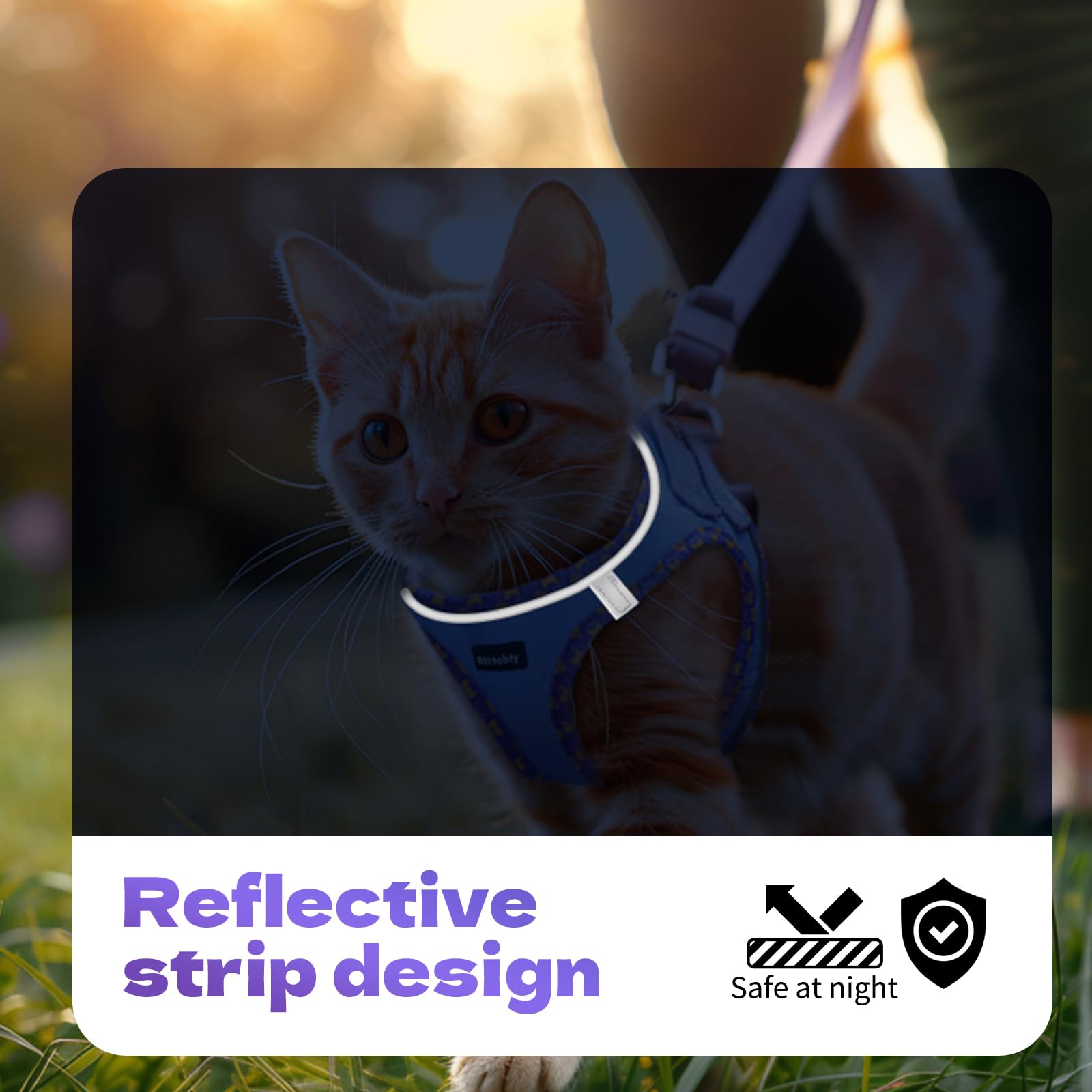 Rttochfy Cat Harness and Leash Set, Escape Proof Kitten Harness, Soft and Breathable Vest with Reflective Strip, Easy to Wear fo