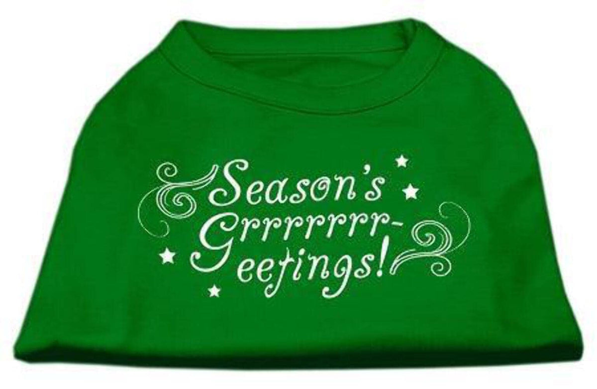 Mirage Pet Products 8-Inch Seasons Greetings Screen Print Shirts for Pets, X-Small, Emerald Green