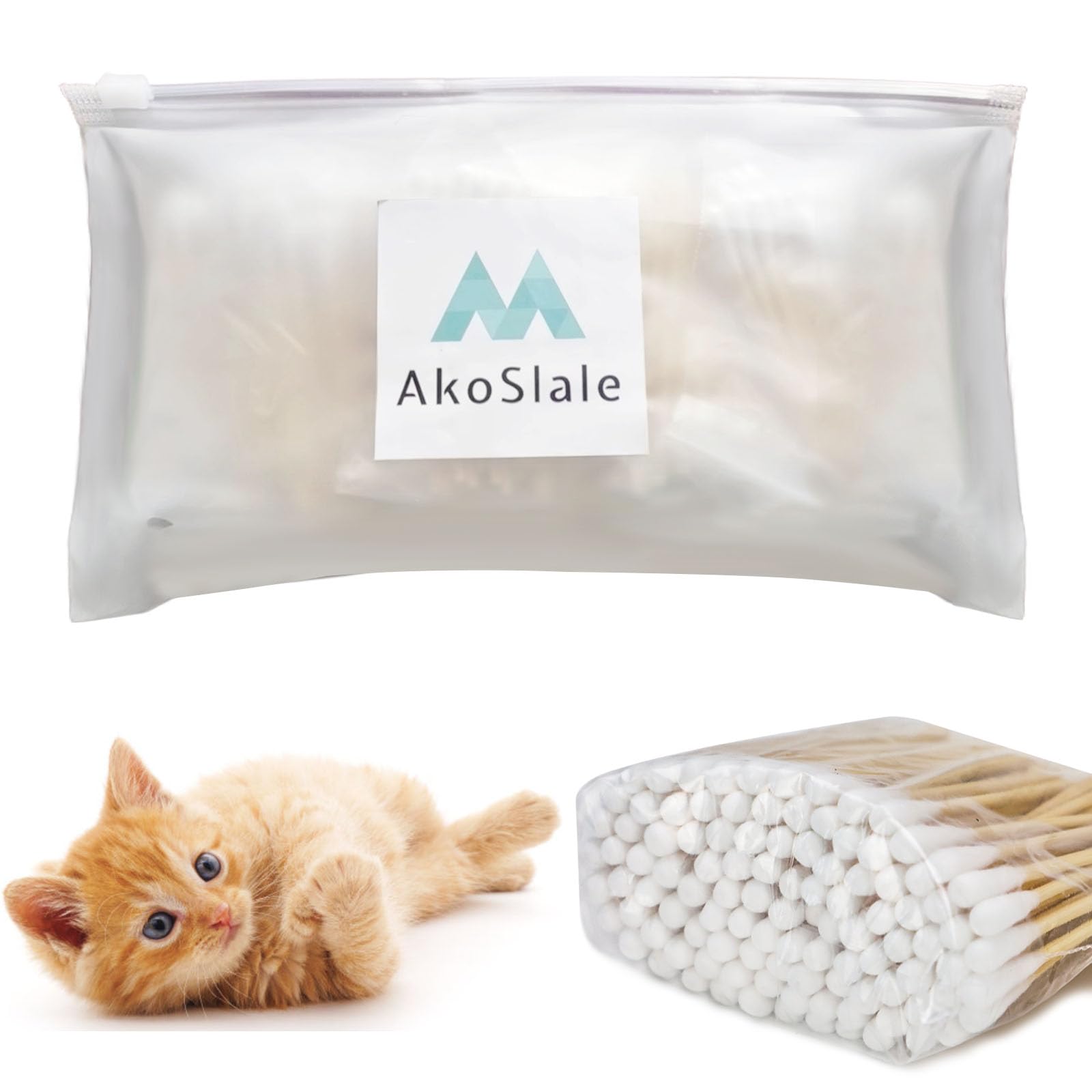 AkoSlale Q Tips for Ears, Bamboo Q Tips with Holder, 600pcs 3 Inch Biodegradable Cotton Swabs for Ears, Cat Ear Cleaner, and Mak