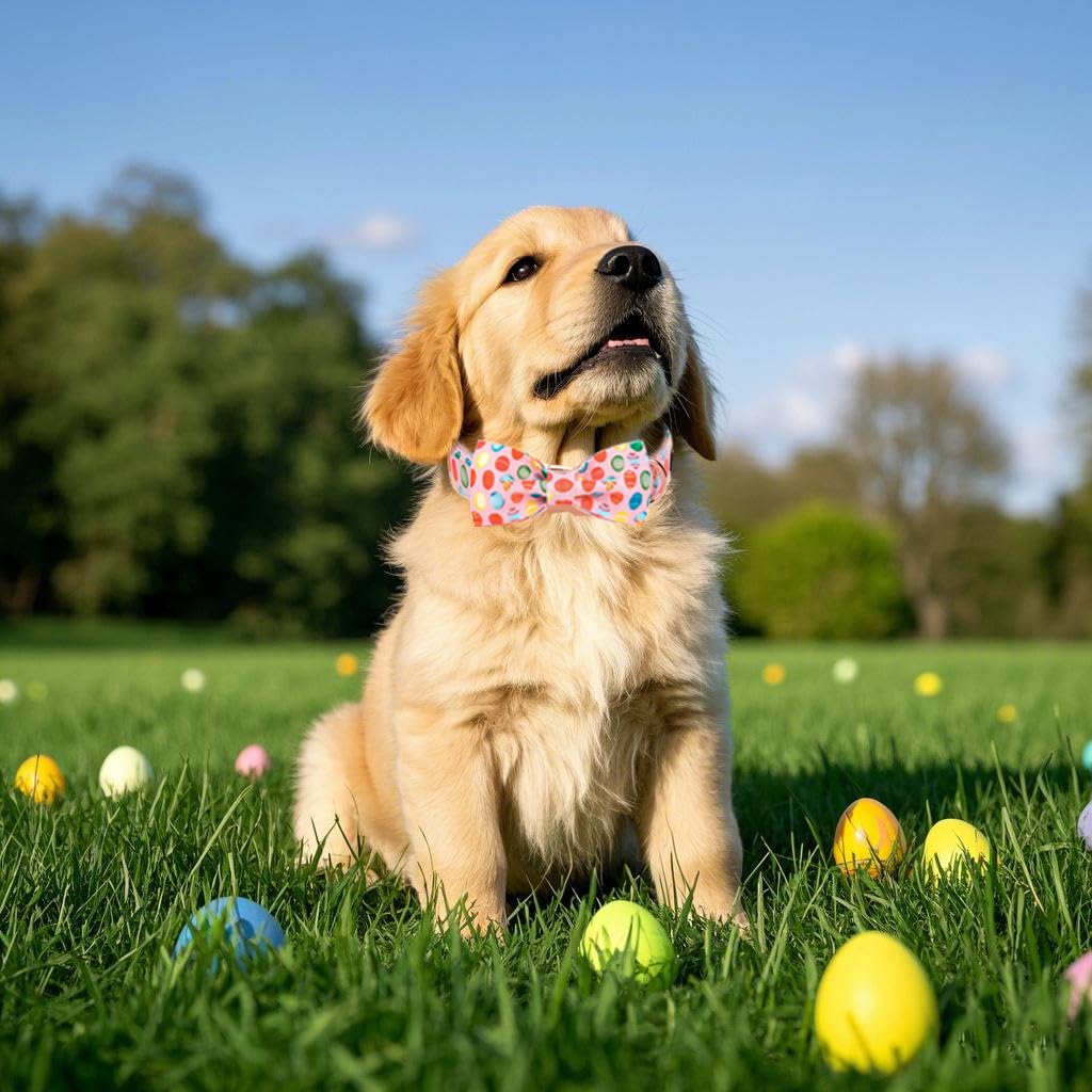 Maca Bates Easter Day Dog Collar With Bow Bowtie Easter Egg Dogs Bow Tie Collars Breakaway Soft Durable Cute Adjustable Pink Egg