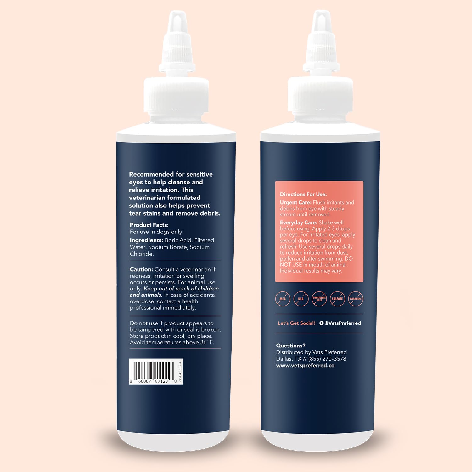 Vets Preferred Eye Cleaner for Dogs - Dog Eye Wash Drops for Infection & Tear Stain Remover - Improves Allergy Symptoms, Infecti
