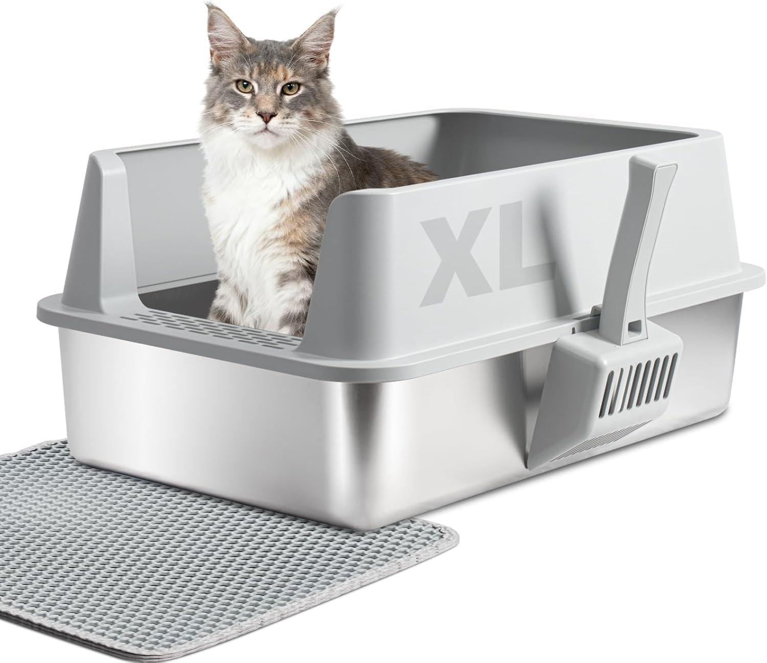 Stainless Steel Cat Litter Box with Lid, XL Metal Litter Box, Extra Large Litterbox for Big Cats, High Sided | Easy Cleaning | O