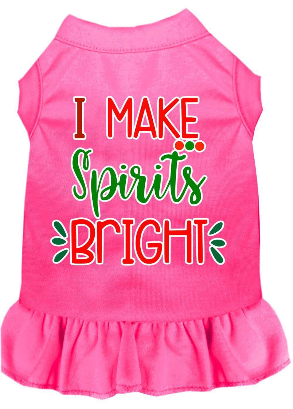 Christmas Pet Dog & Cat Dress Screen Printed, &quot;I Make Spirits Bright&quot; Black W/Bright Pink LG (10-14 lbs.)