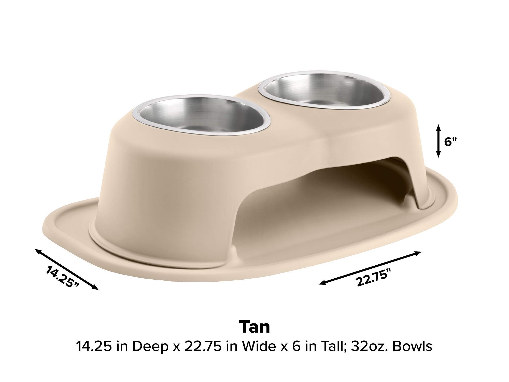 Weathertech Double High Pet Feeding System - Elevated Dog/Cat Bowls - 6 Inch High Tan (Dhc3206Tntn)