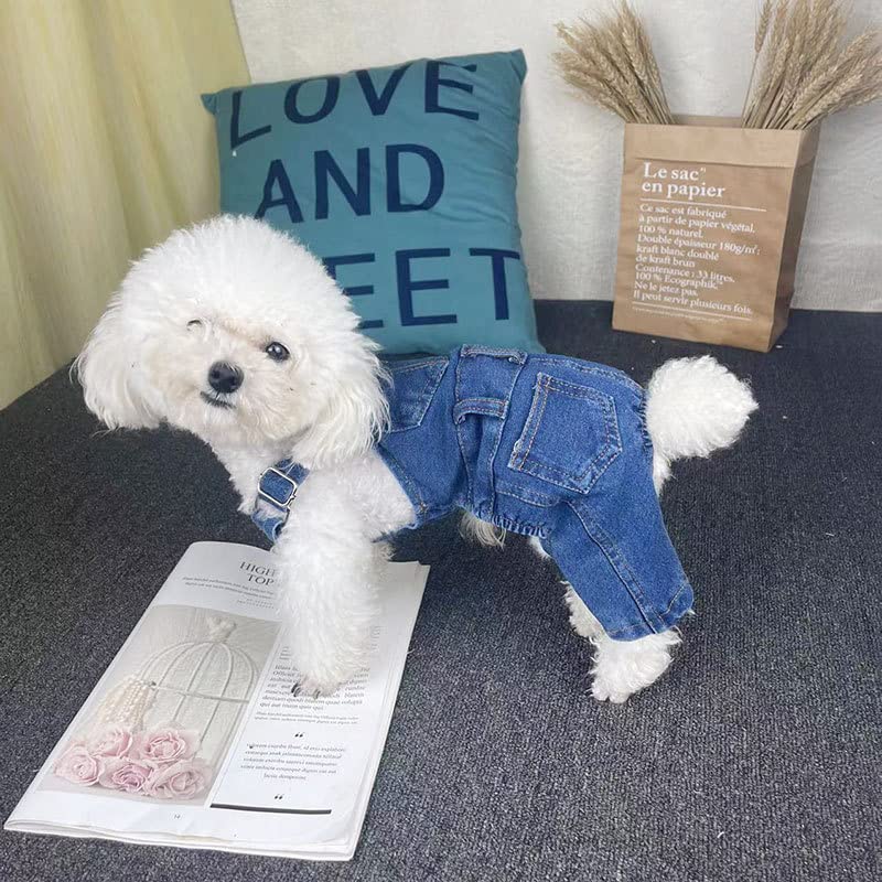Meetcare Dog Clothes Denim Overalls For Small Medium Dogs Cats Puppy Jumpsuit Denim Jacket Suspender Pants Outfit (Small)