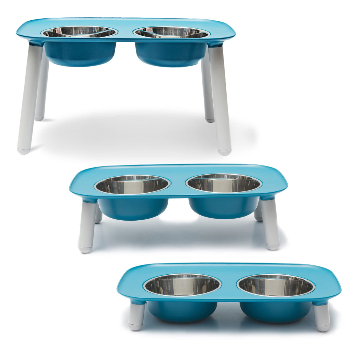 Messy Mutts Elevated Double Feeder With Stainless Bowls | Adjustable Height 3”, 5”, Or 10” | Adjustable Standing Feeder For Dogs | 5 Cups Per Bowl | Blue