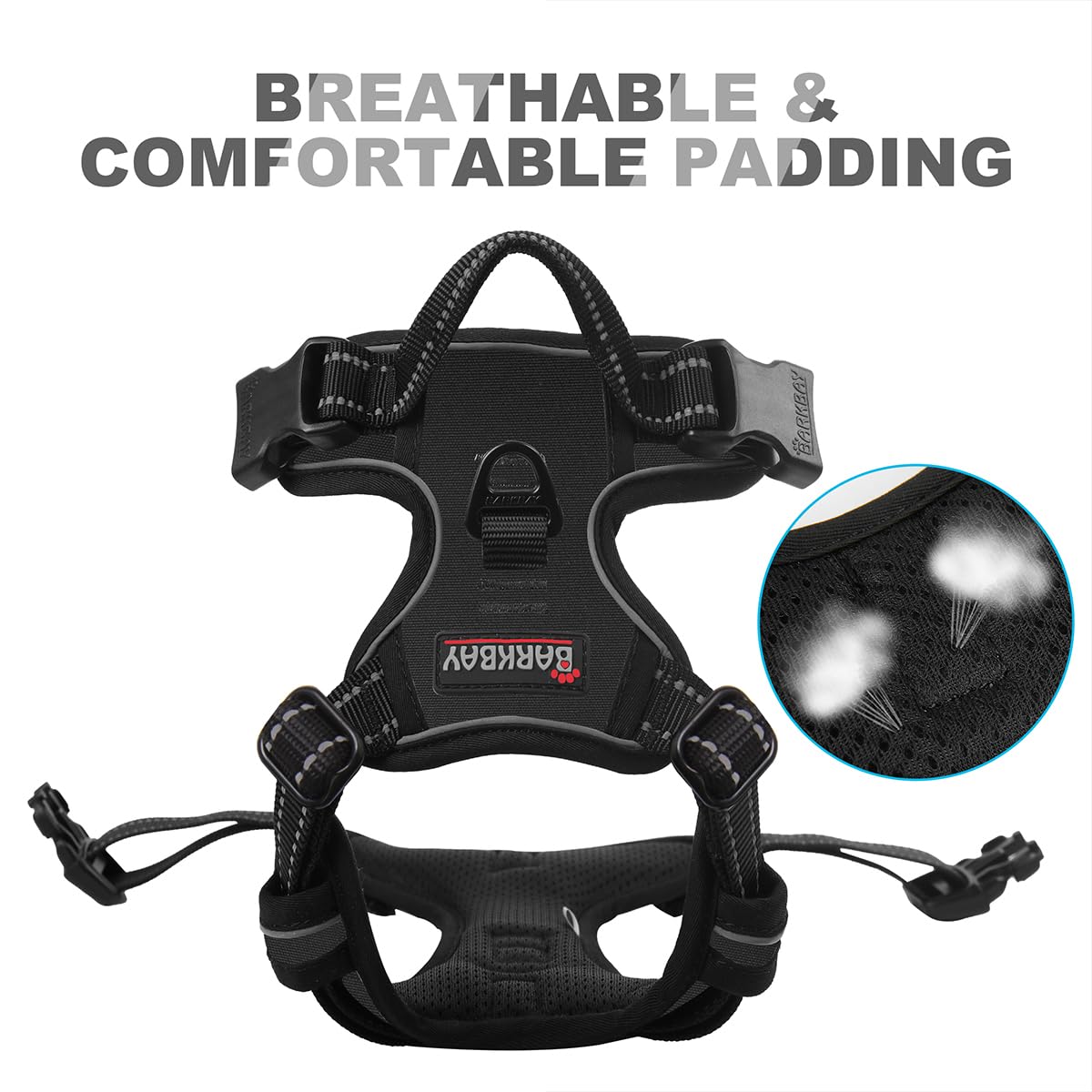 BARKBAY No Pull Dog Harness Front Clip Heavy Duty Reflective Easy Control Handle for Large Dog Walking(Black,XS)