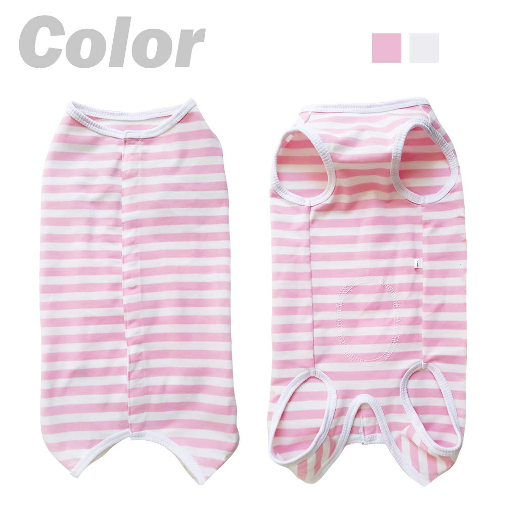 Dogs Recovery Suit Post Surgery Shirt For Puppy, Wound Protective Clothes For Little Animals(Pink White Stripe-Xs)