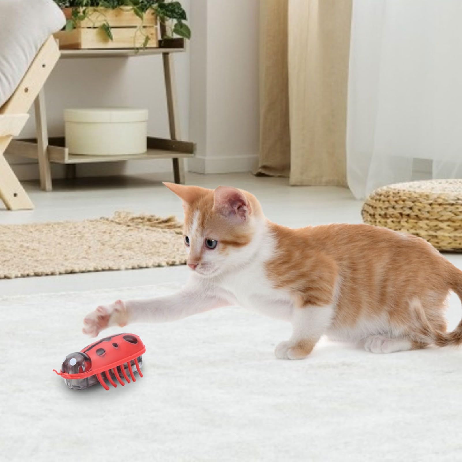 7Pcs Interactive Cat Toys - Mini Cute Ladybug, Moving, Electronic, Battery Operated For Indoor Cats Kitten Chasing, Playing, Ent