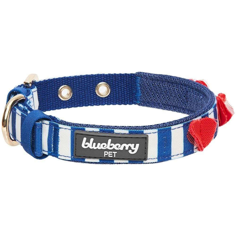 Blueberry Pet 4 Patterns Bon Voyage Sea Lover Adjustable Dog Collar In Chunky Nautical Blue Stripes, Neck 17-20.5'', For Large B