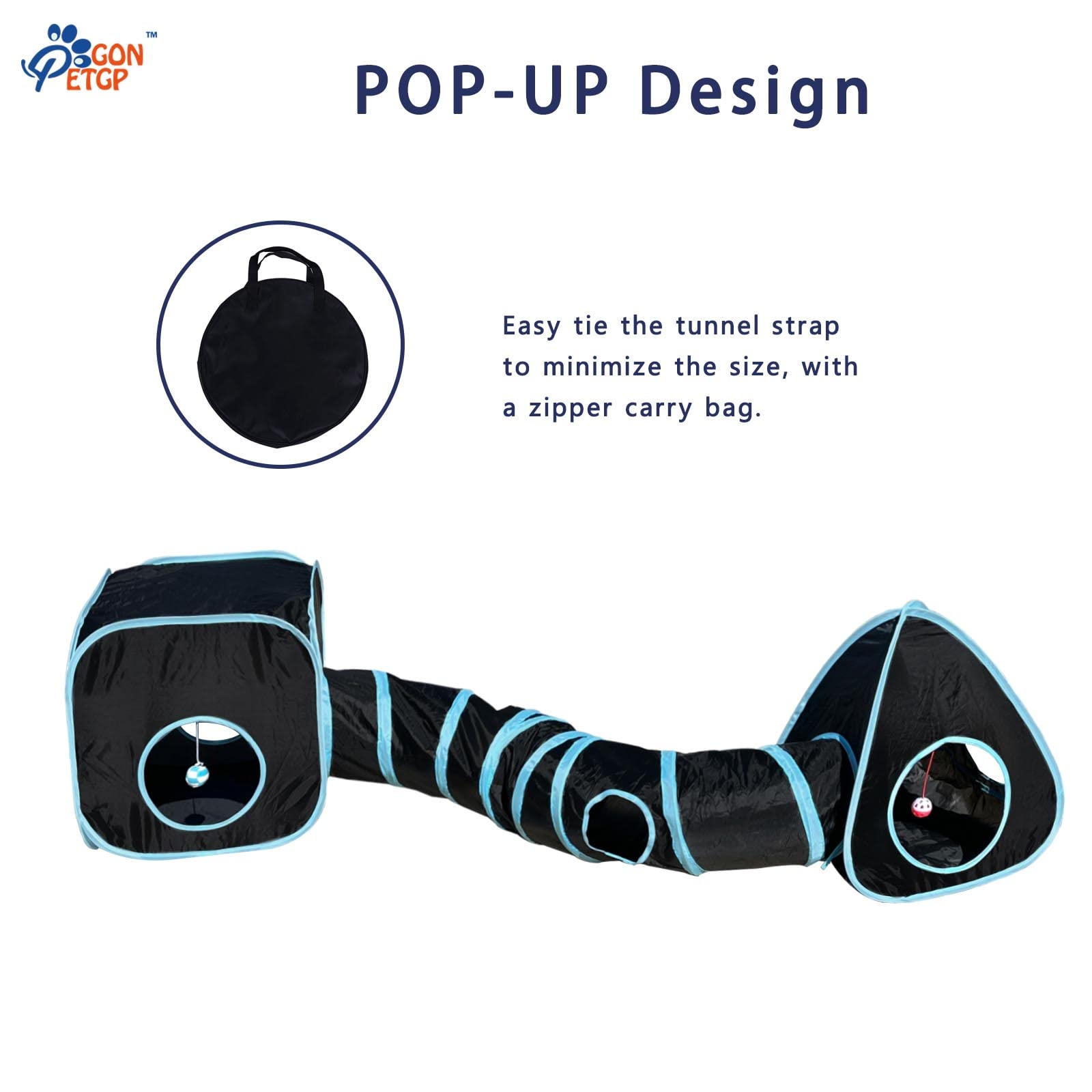 Gonpetgp Cat Tunnels For Indoor Cats With Cube Tent Toys Combo, Pop Up Collapsible Crinkle Interactive Peek Hole, Cat Tube With Play Ball And Bell For Kitten, Puppy, Kitty, Rabbit - Set Of 3