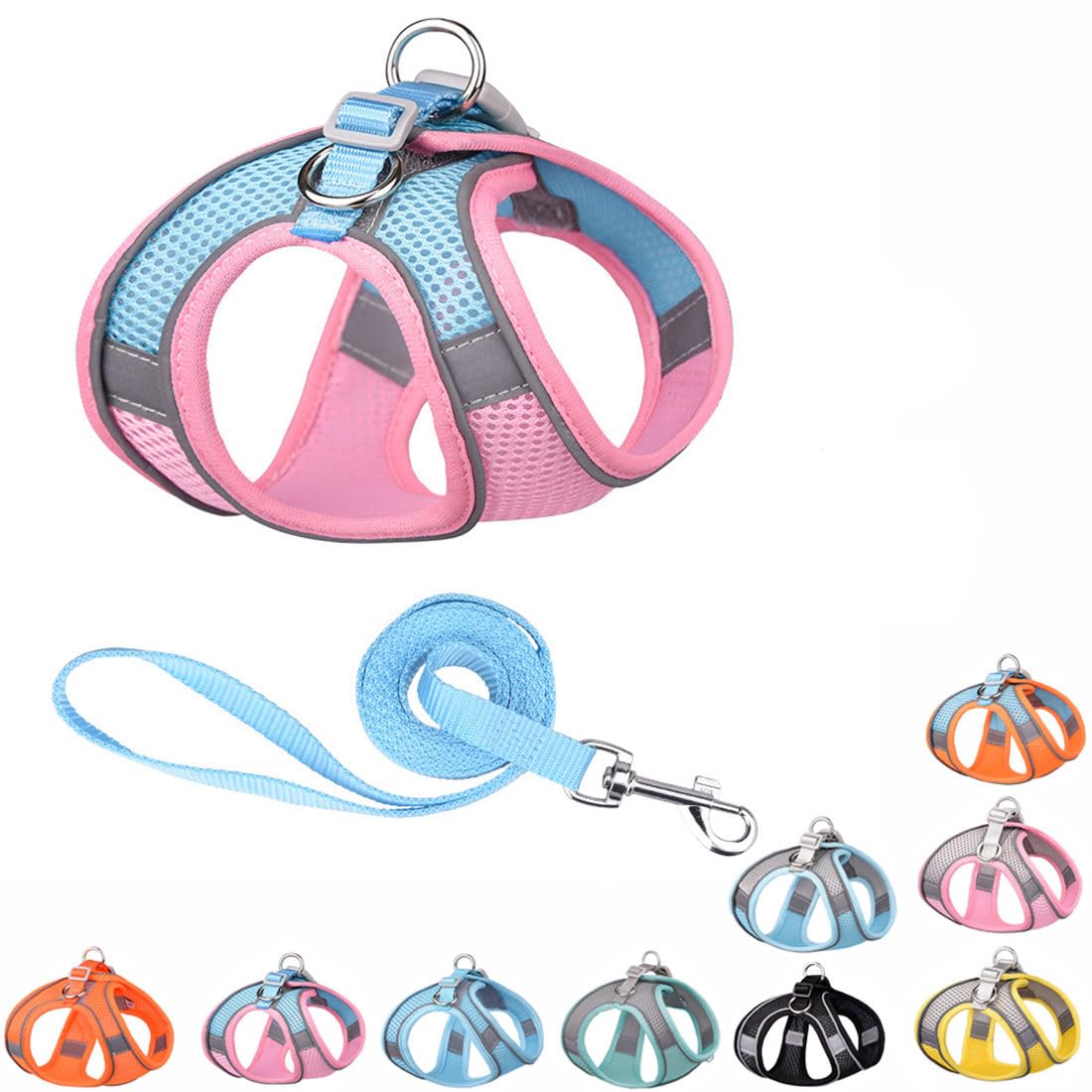 Xsmall Dog Harness And Leash Set, No-Pull Puppy Harness For Easy Walk, Breathable Mesh Reflective Cat Vest For Xxs Xs Small Medi