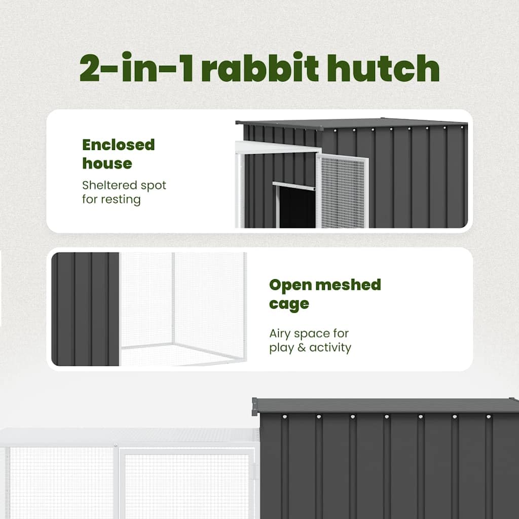 vidaXL Rabbit Cage for Indoor/Outdoor Use - Spacious Design with 78.7x35.8x39.4 Dimensions, Galvanized Steel Construction, Anthr