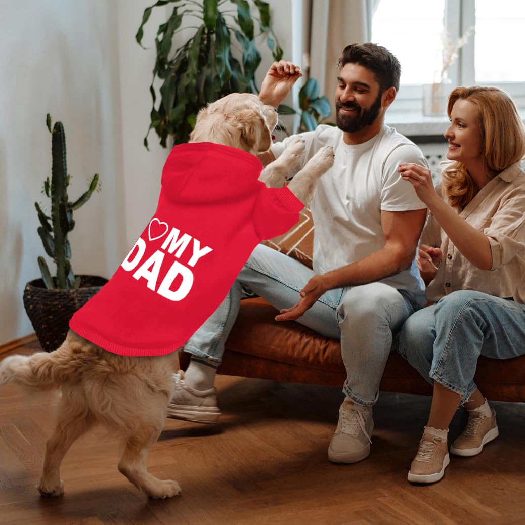 Greenjoy Dog Sweater Dog Hoodie Cold Weather Coat Hooded Sweatshirt For Puppies,Cats, Small Medium Large Dogs (Red(I Love My Dad