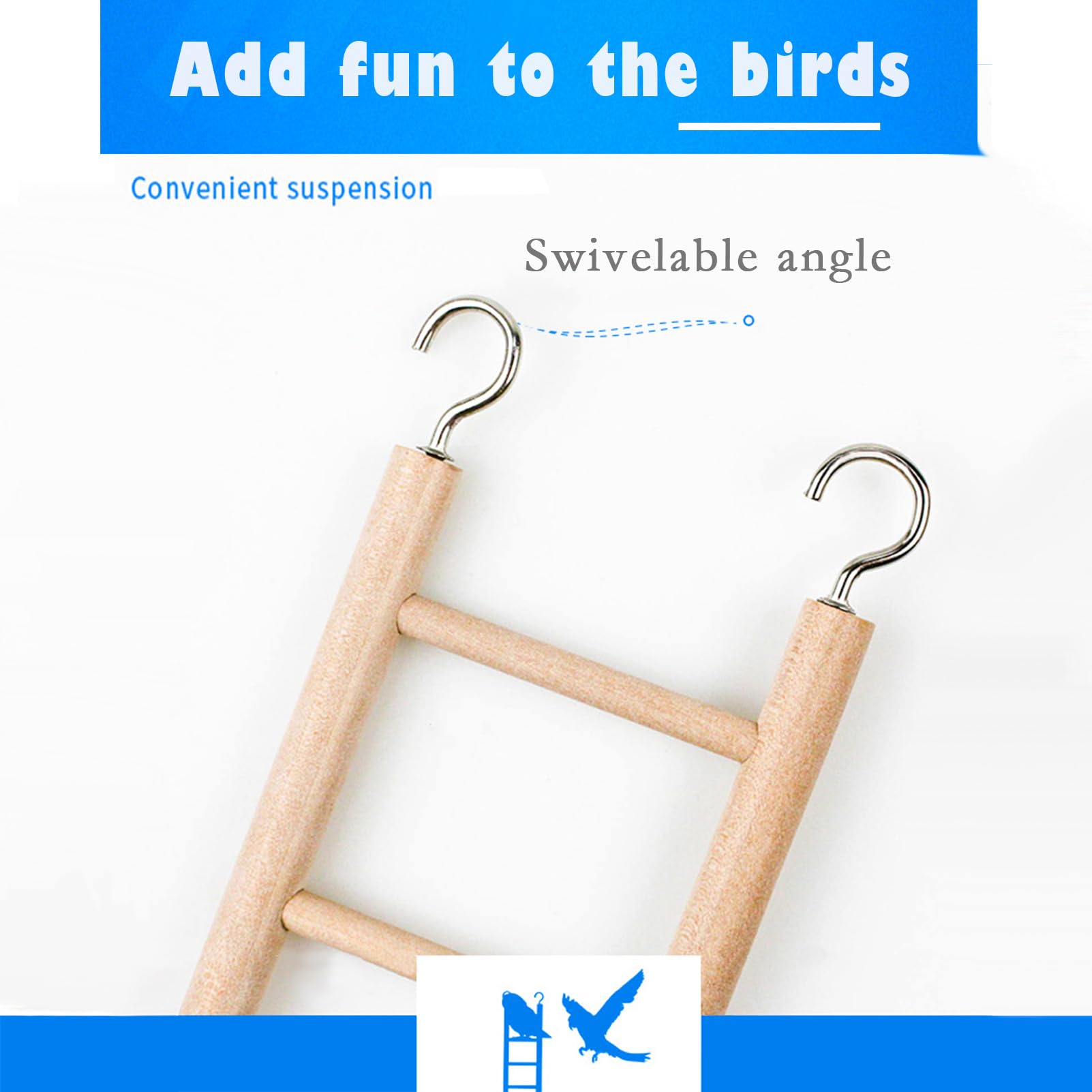 Lwingflyer 2Pcs Birdie Basics Wooden Ladder For Bird Cage Climbing Ladder Toy For Parakeets Parrots Cockatoo (6 Step & 8 Step)