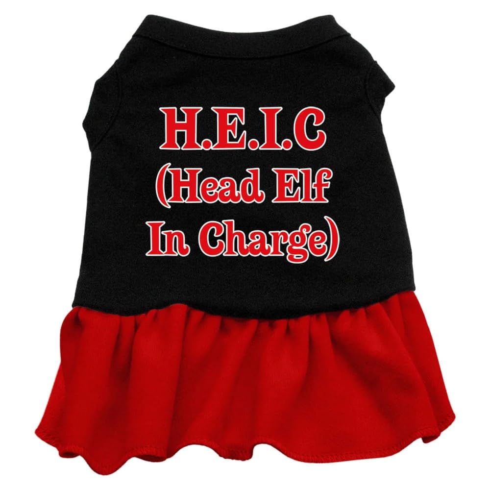 Christmas Pet Dog & Cat Dress Screen Printed, &quot;Head Elf In Charge&quot; Black W/Red LG (10-14 lbs.)