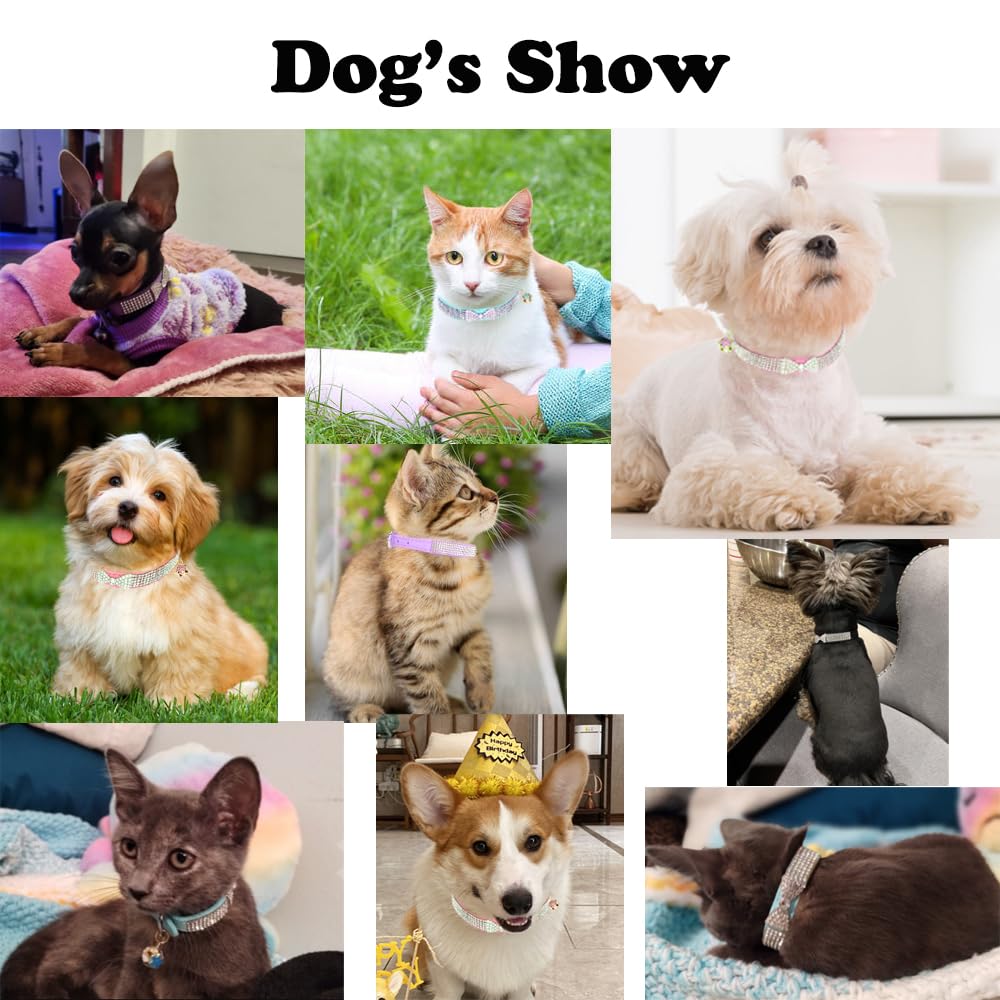 Diamond Kitten Collar, Pretty Bow Crystal Rhinestone Cat Collars Glitter Jeweled Sparkly Bling Girl Puppy Collar For Xxs Xs Smal