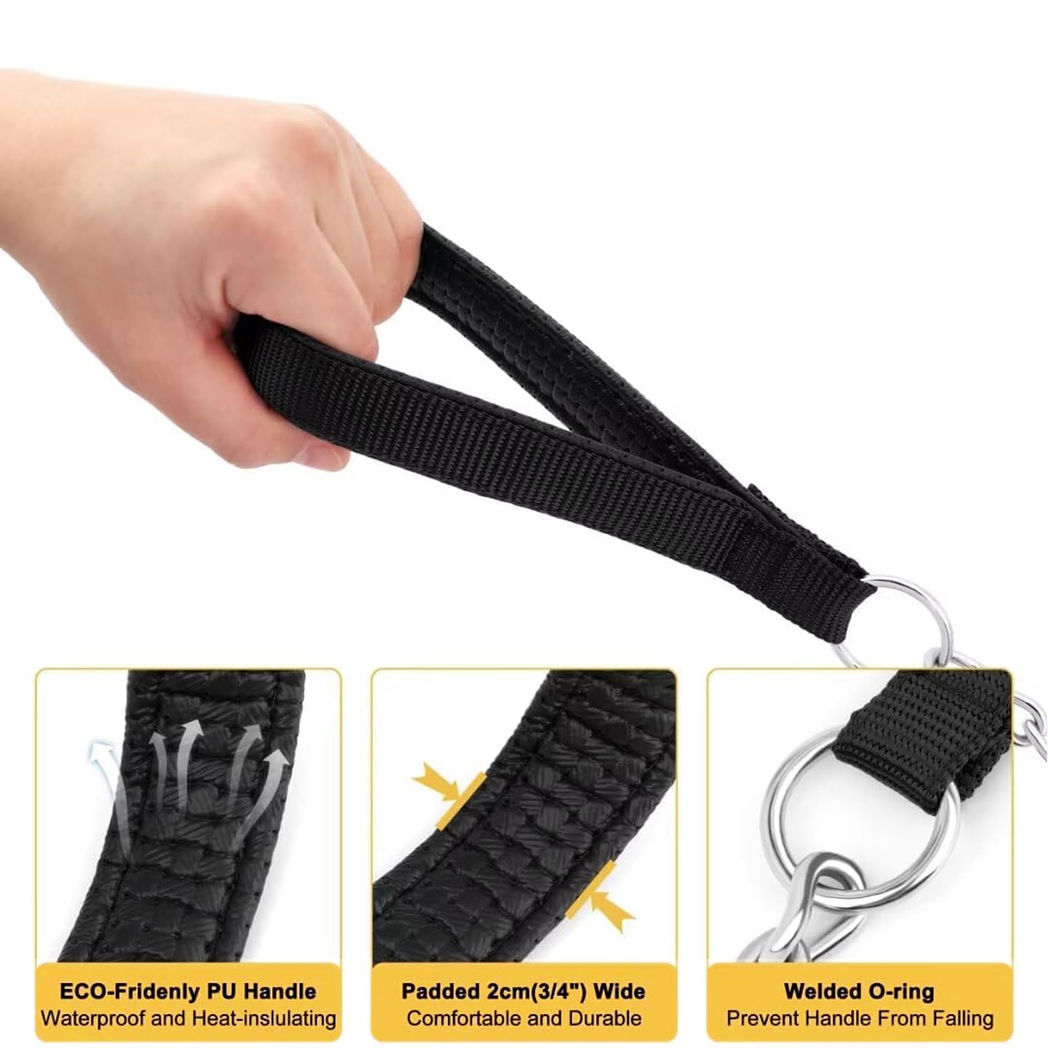 Petiry Chain Leash Metal Dog Leash Chrome Plated With Soft Padded Handle For Medium Dogs.(M, Black Handle)