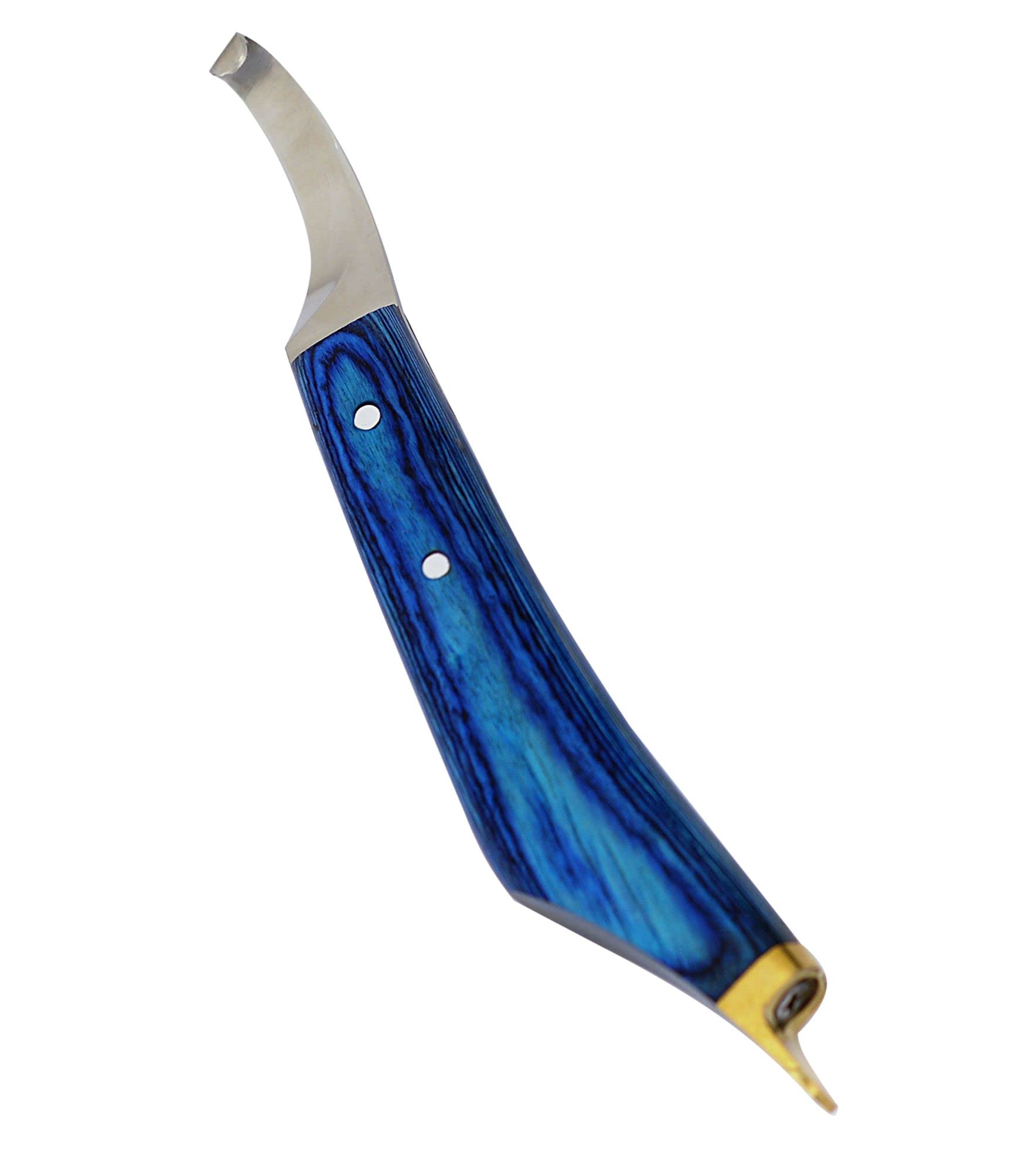 Equinez Tools Farrier Hoof Knife Blue Handle With Brass Horseshoeing Topper - Right Handed
