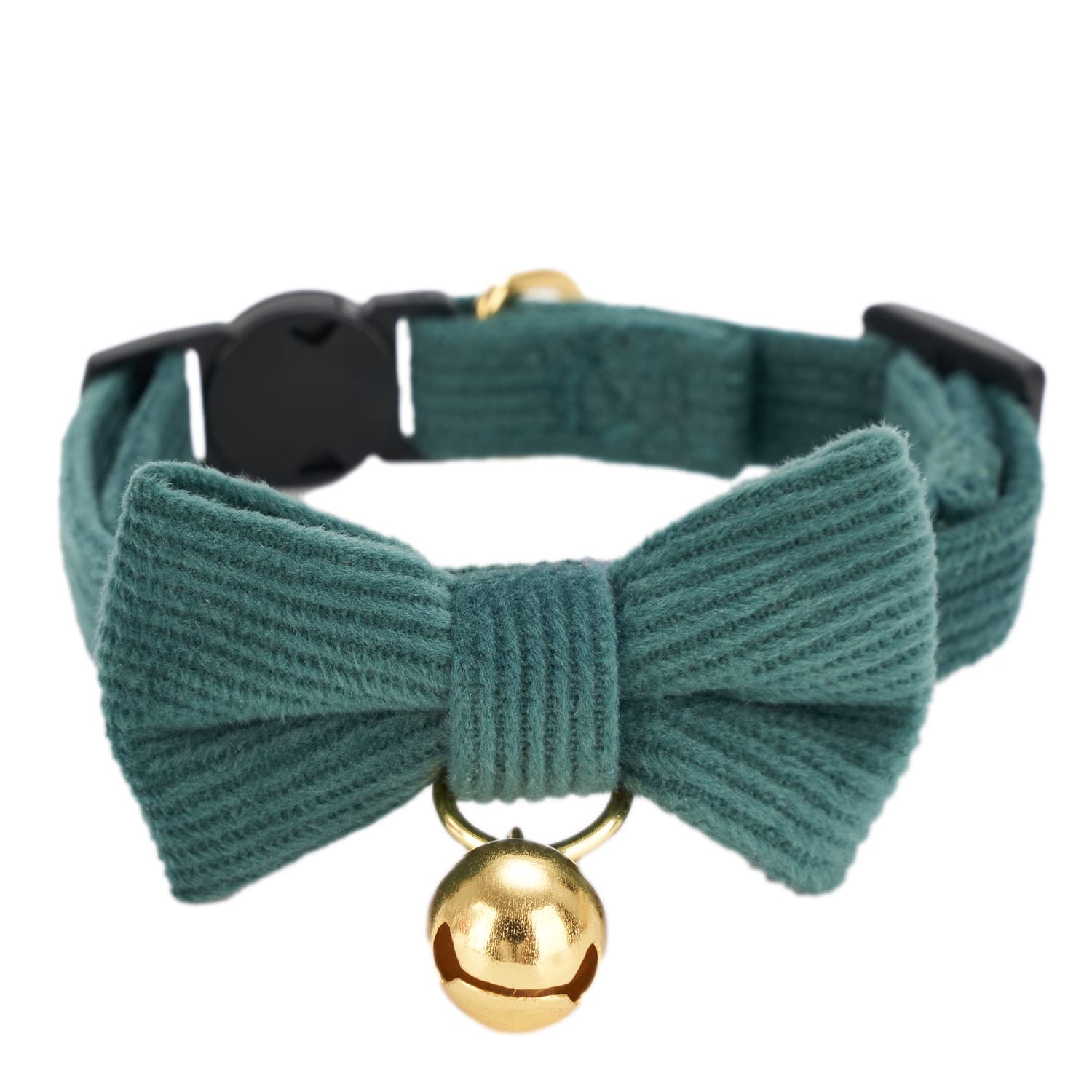 Petiry Soft Corduroy Cat Collar, Plaid Pattern, With Bell And Bowtie, Safety Breakaway Clasp, Adjustable For Kitten And Cats Gre