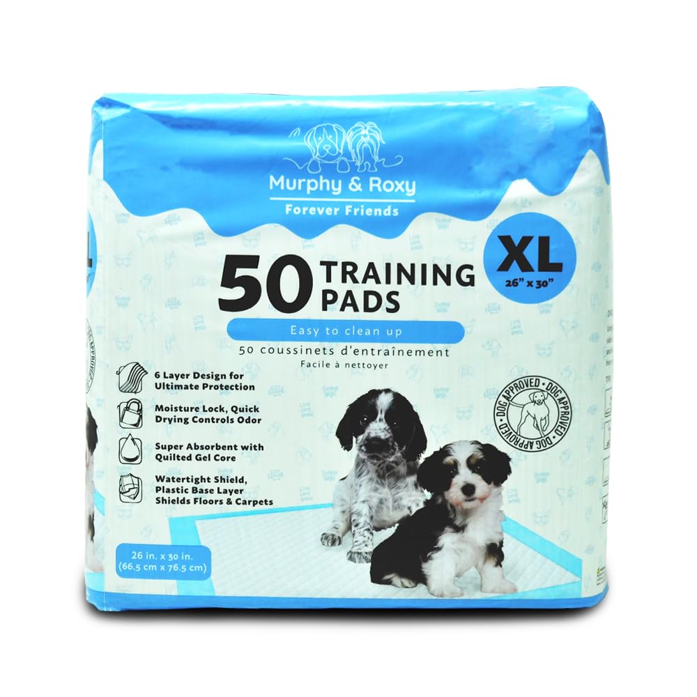 Murphy & Roxy Unscented Pet Training Pads 50 Pack XL - Super-Absorbent with Quilted Gel Core and Odor Control Technology 26 X 30