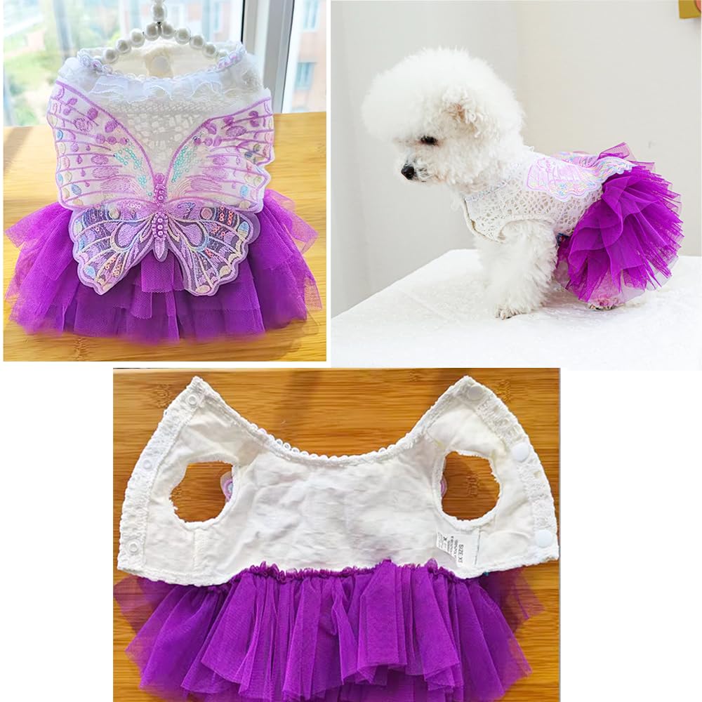 Aniac Butterfly Dog Dress With Purple Tutu Funny Dog Clothes With Wing Girl Puppy Dress For Small Dogs Pet Butterfly Costume Hol
