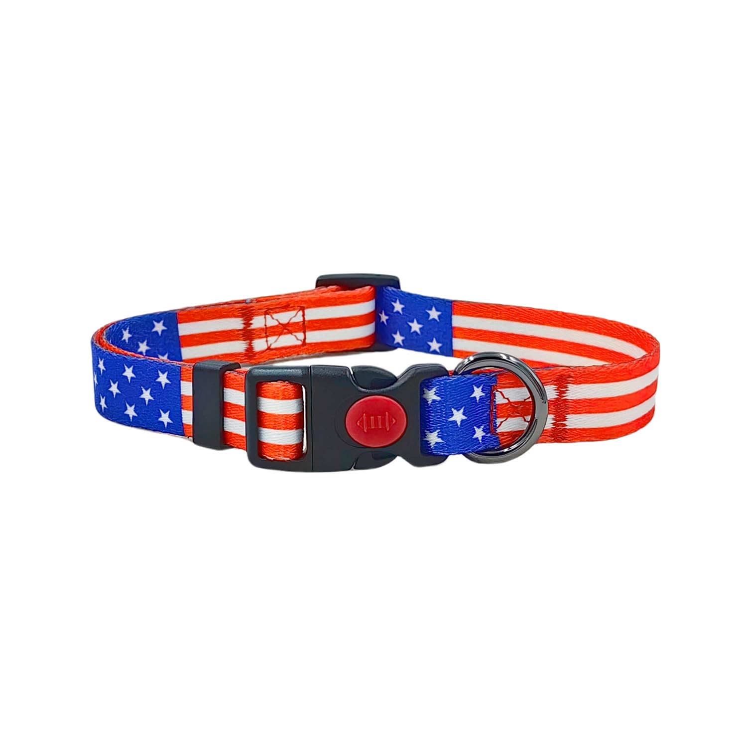 Olahibi Basic Dog Collar, American Flag Pattern, Soft And Durable Polyester Material, Adjustable Length, For Medium Dogs.(M, Us 