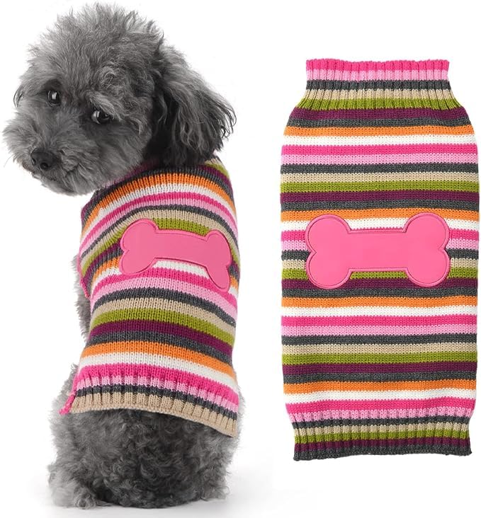 Hrttsy Cute Dog Sweater Soft Warm Striped Winter Dog Clothes Valentines Funny Pink Bone Knitwear Pet Apparels Sleeveless Puppy S