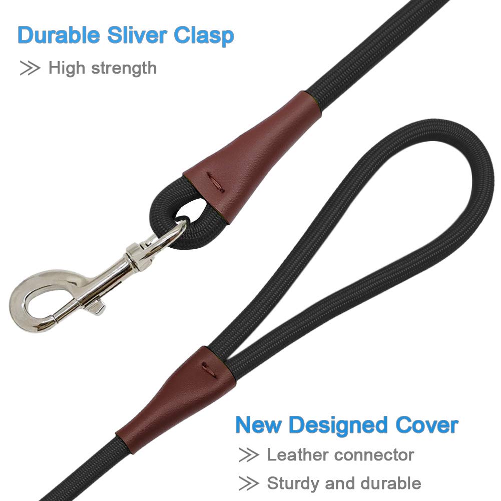 Maypaw 4/6/8/10 Ft Dog Leash, Classic Solid Colors, Strong Nylon Rope Dog Leash Reinforced With Leather Tailor Connection Heavy