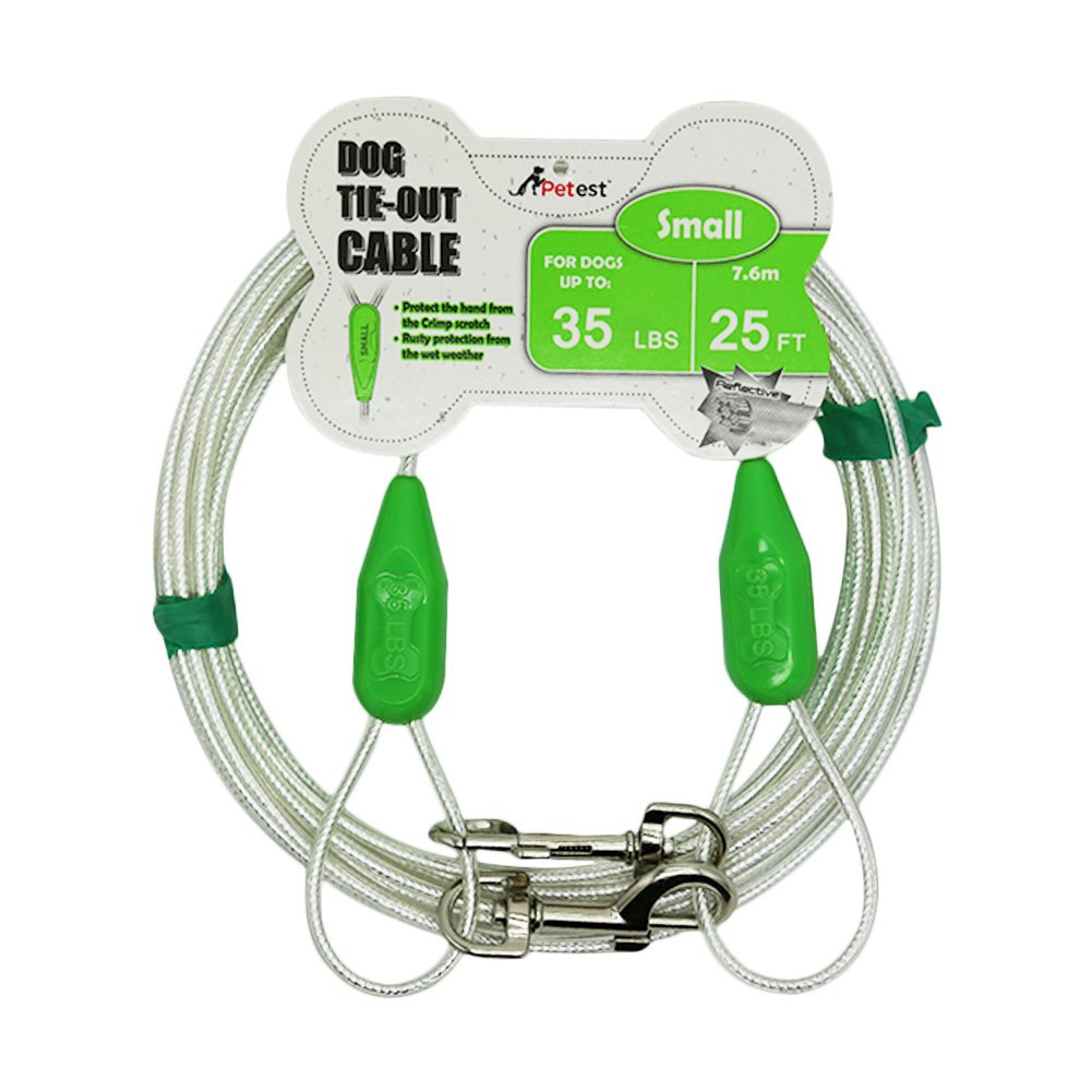 Petest 25Ft Reflective Tie-Out Cable For Small Dogs Up To 35 Pounds