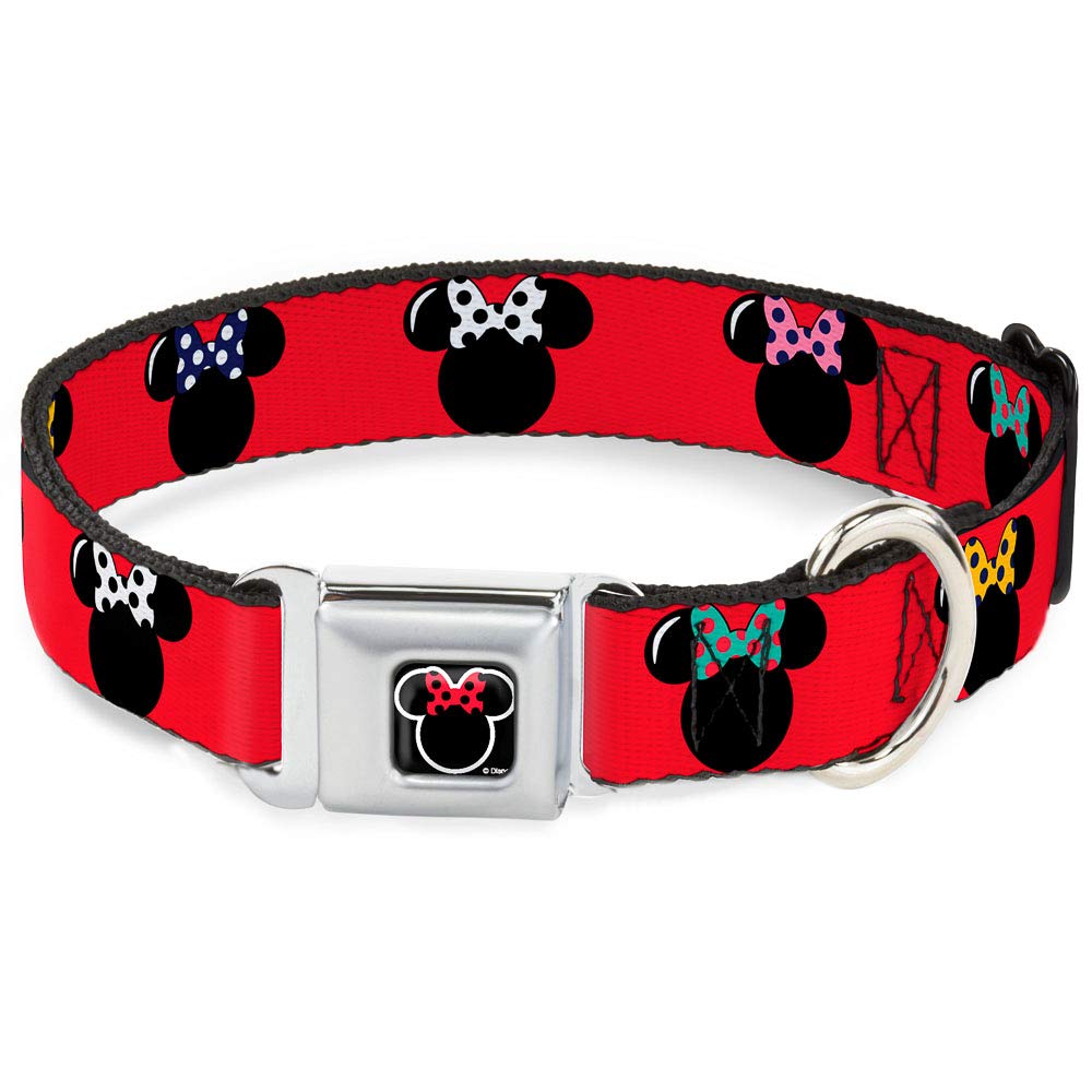 Buckle-Down Seatbelt Buckle Dog Collar - Minnie Mouse Silhouette Red/Black/Polka Dot - 1' Wide - Fits 9-15' Neck - Small