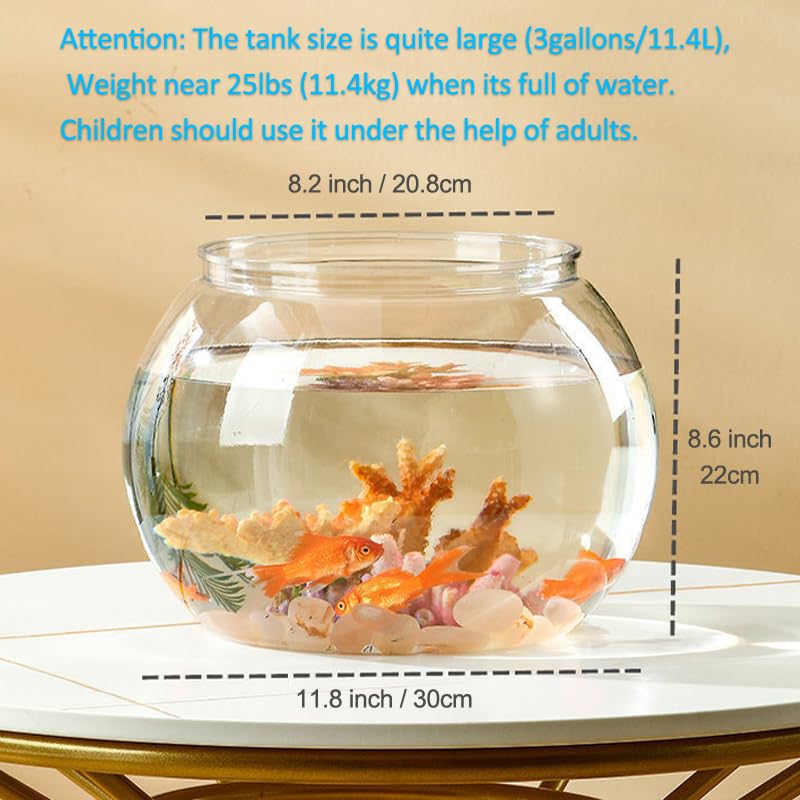 Newpol (Large Size) 3 Gallon Plastic Fish Bowl, Aquarium Fish Tank 11.5 Liters