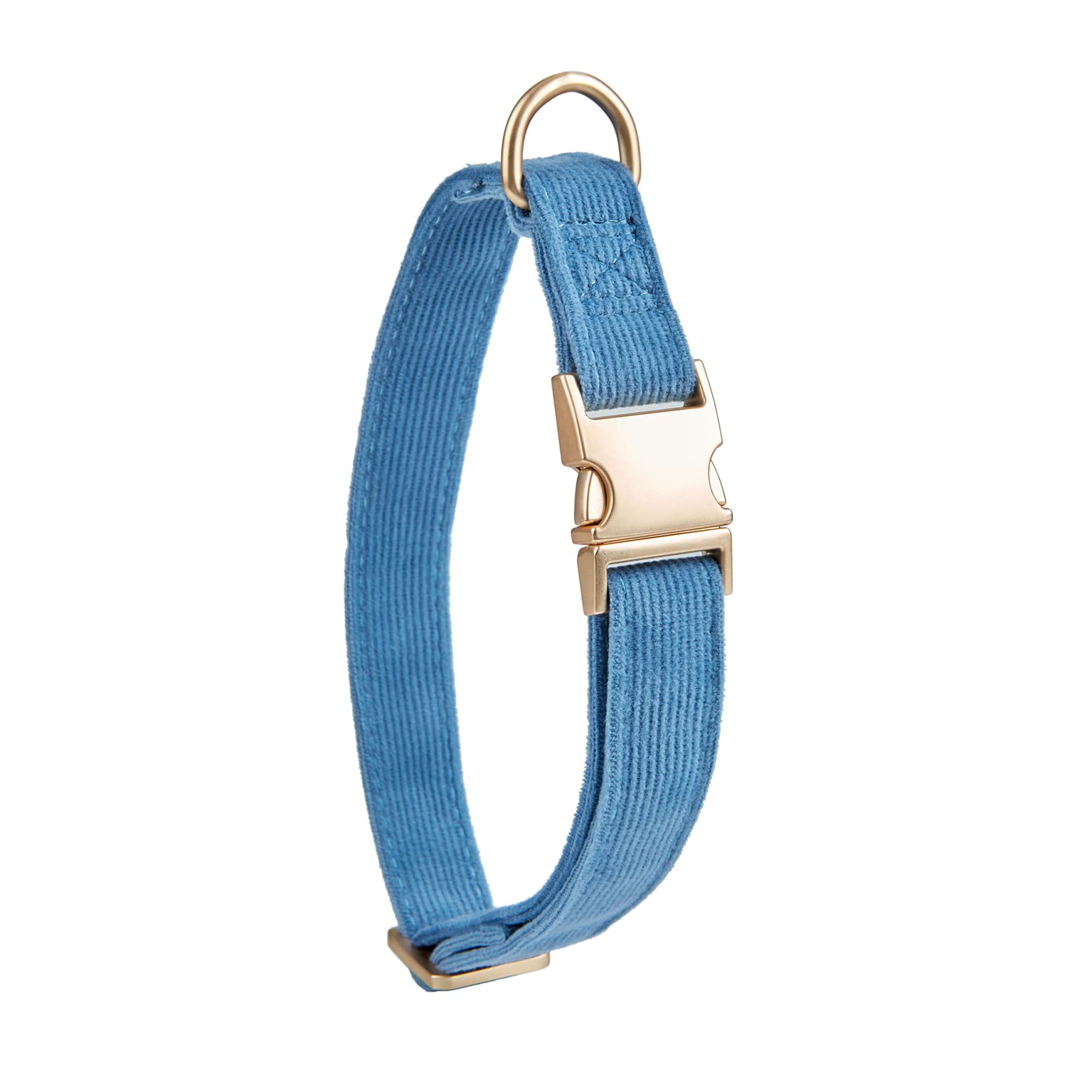 Petiry Soft Corduroy Fibric Dog Collar with High Grade Metal Buckle, for Large Dogs.(Blue,Large:17-26'')