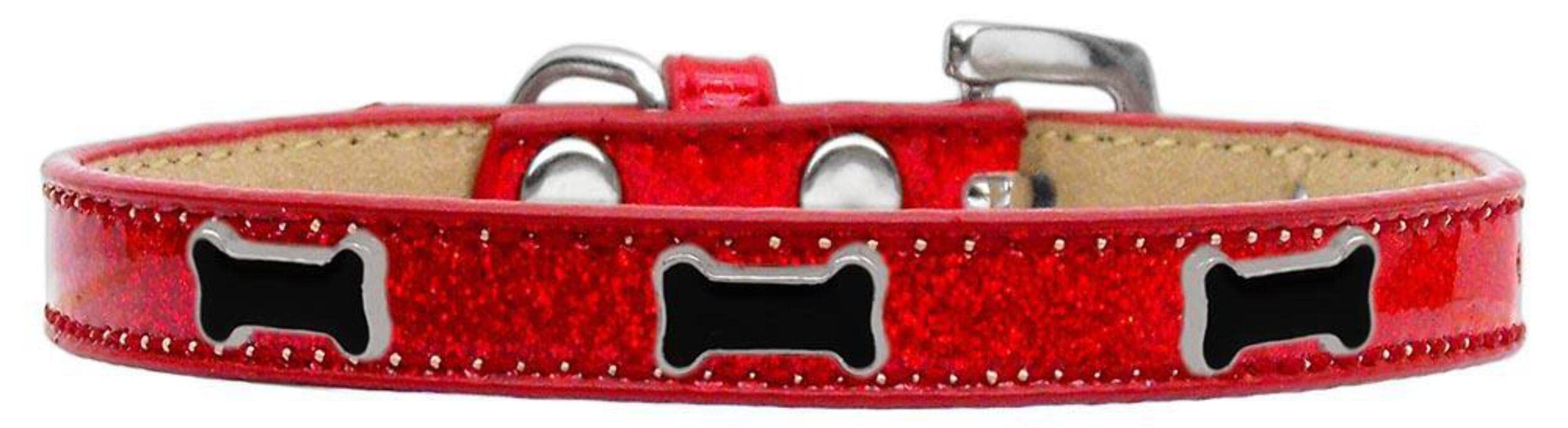 Mirage Pet Products Black Bone Widget Dog Collar Red Ice Cream, Size 18