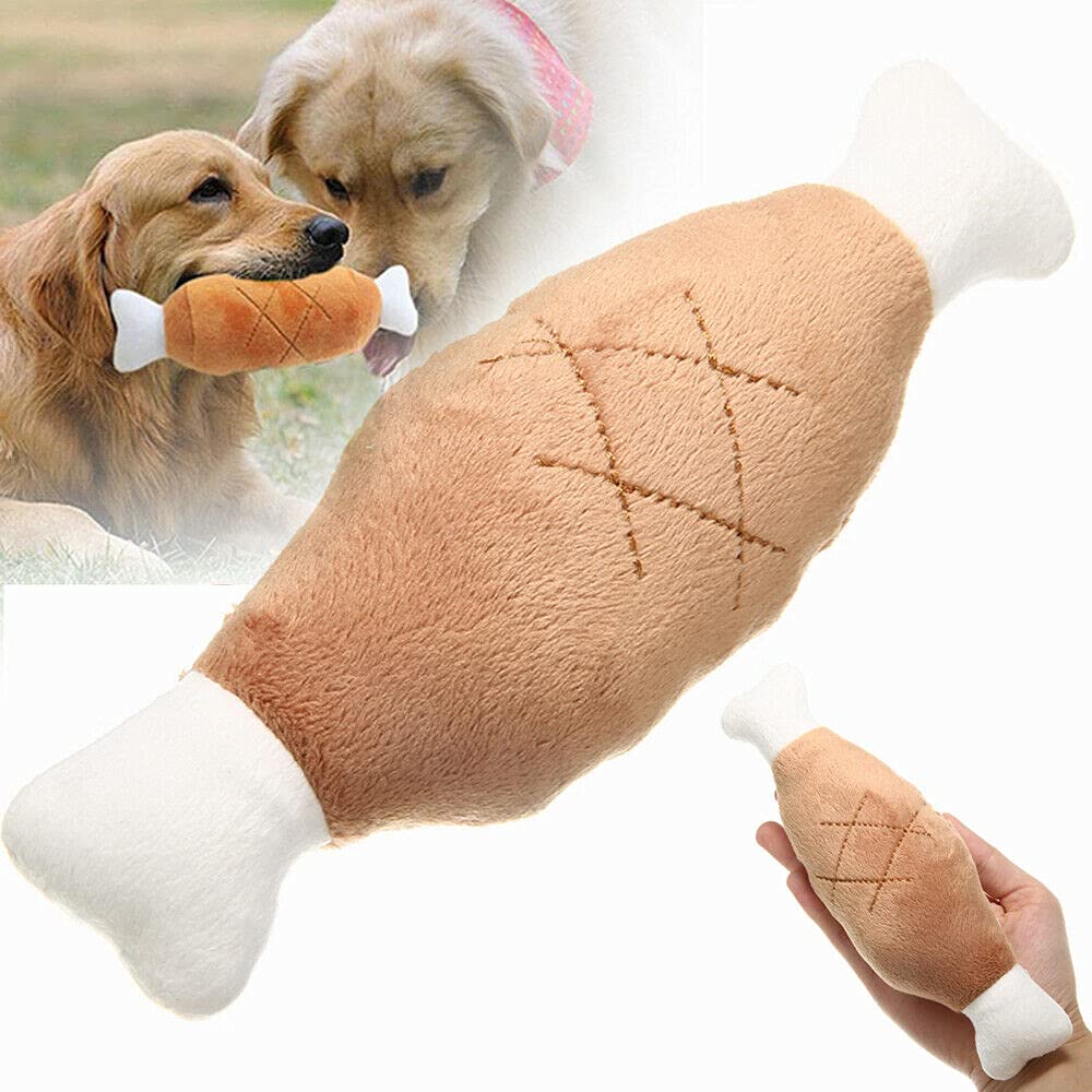 PETS EMPIRE Pet Dog Cat Chicken Leg Plush Chew Sound Squeak Cute Soft Squeaker Play Toy (Dog Chicken Toy)
