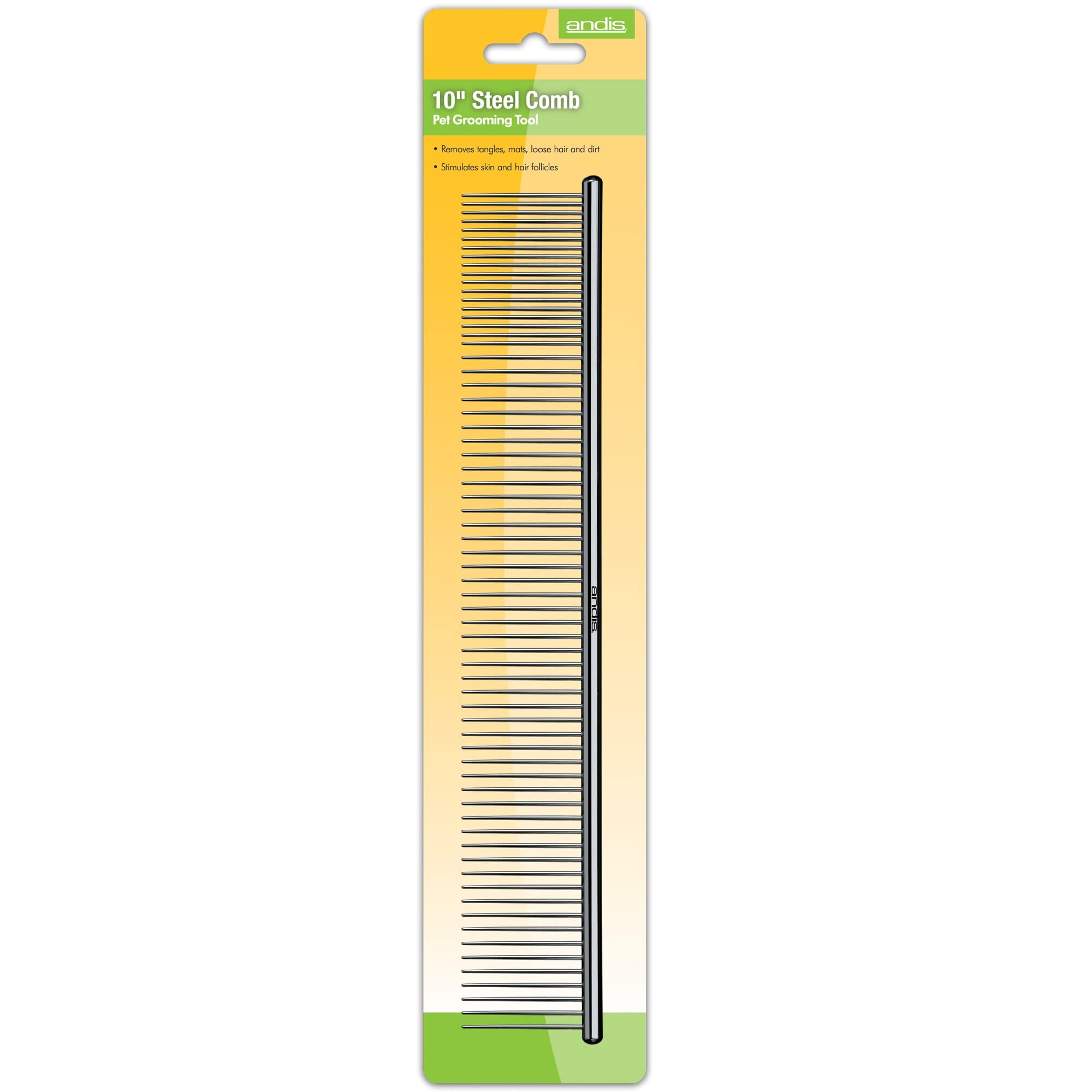 Andis 65725 Stainless-Steel Comb For Knots, Mats & Loose Hair Removal - Effective Dematting Tool Comfortable, Lightweight, Portable & Safe For Dogs, Cats & Pets – Silver, 10-Inch