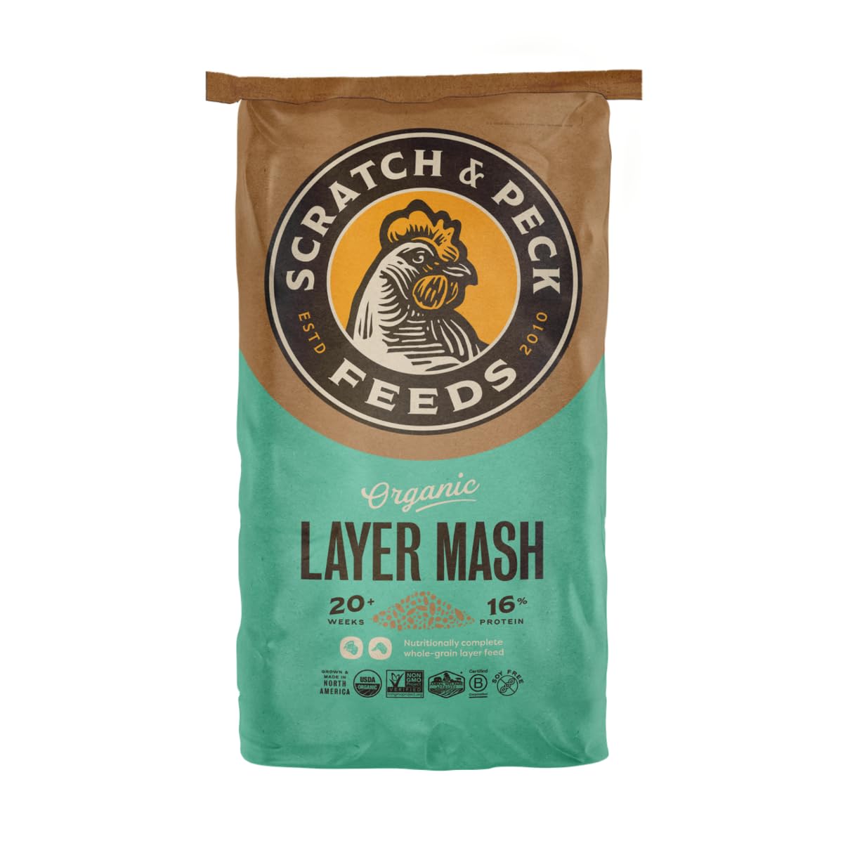Scratch and Peck Feeds Whole Grain Layer Mash Chicken and Duck Feed - 40 lbs Bag - Corn-Free and Soy-Free - 16% Protein, Certifi