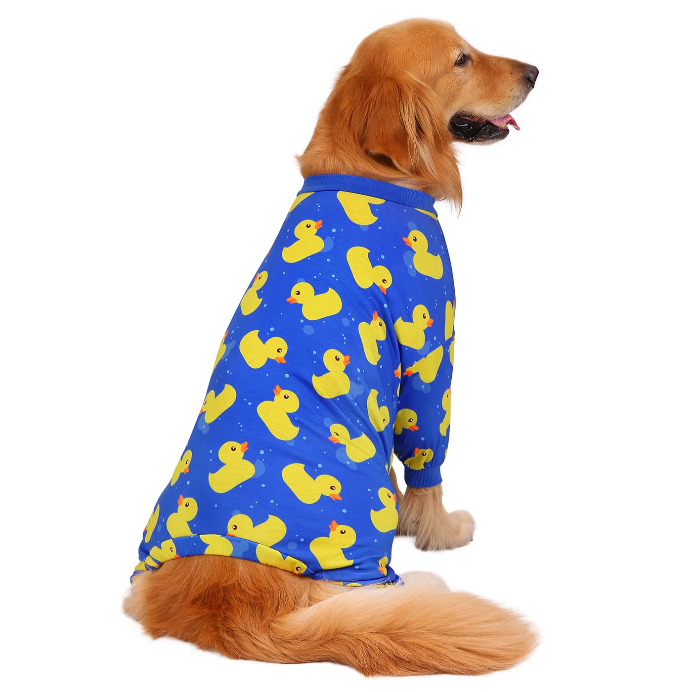HDE Dog Pajamas One Piece Jumpsuit Lightweight Dog PJs Shirt for M-3XL Dogs Ducks Blue - L