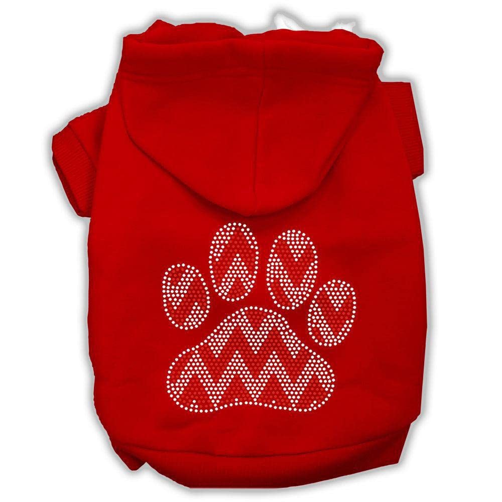 Christmas Pet, Dog & Cat Hoodie Rhinestone, 'Candy Cane Chevron Paw' Red Lg (10-14 Lbs.)