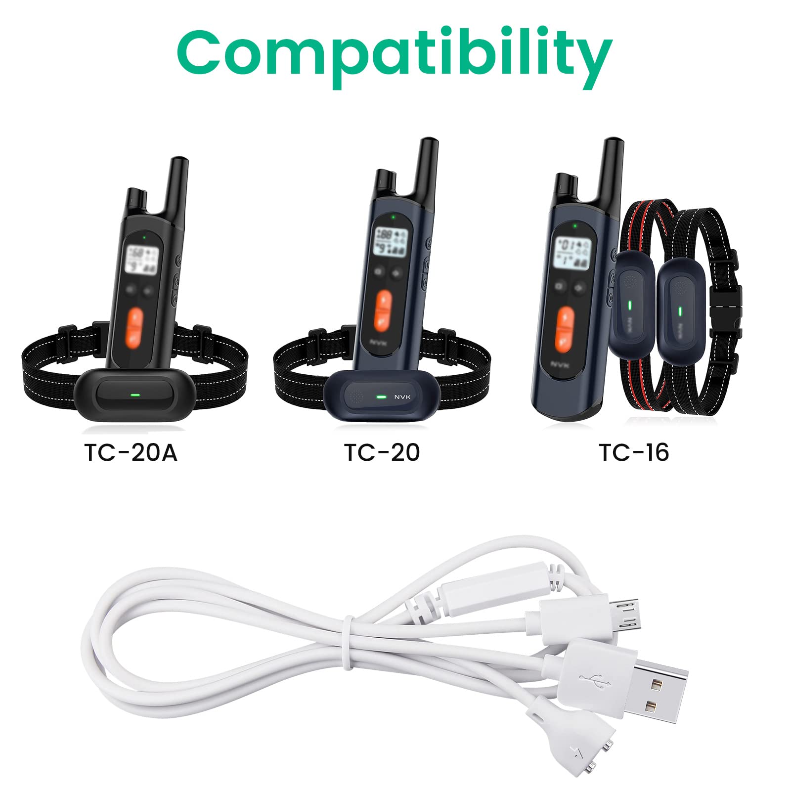 YEAOI Dog Training Collar Charger Replacement, 2-in-1 Magnetic Wire & Micro USB, 2.6 ft, White for NVK & UKE Shock Collars